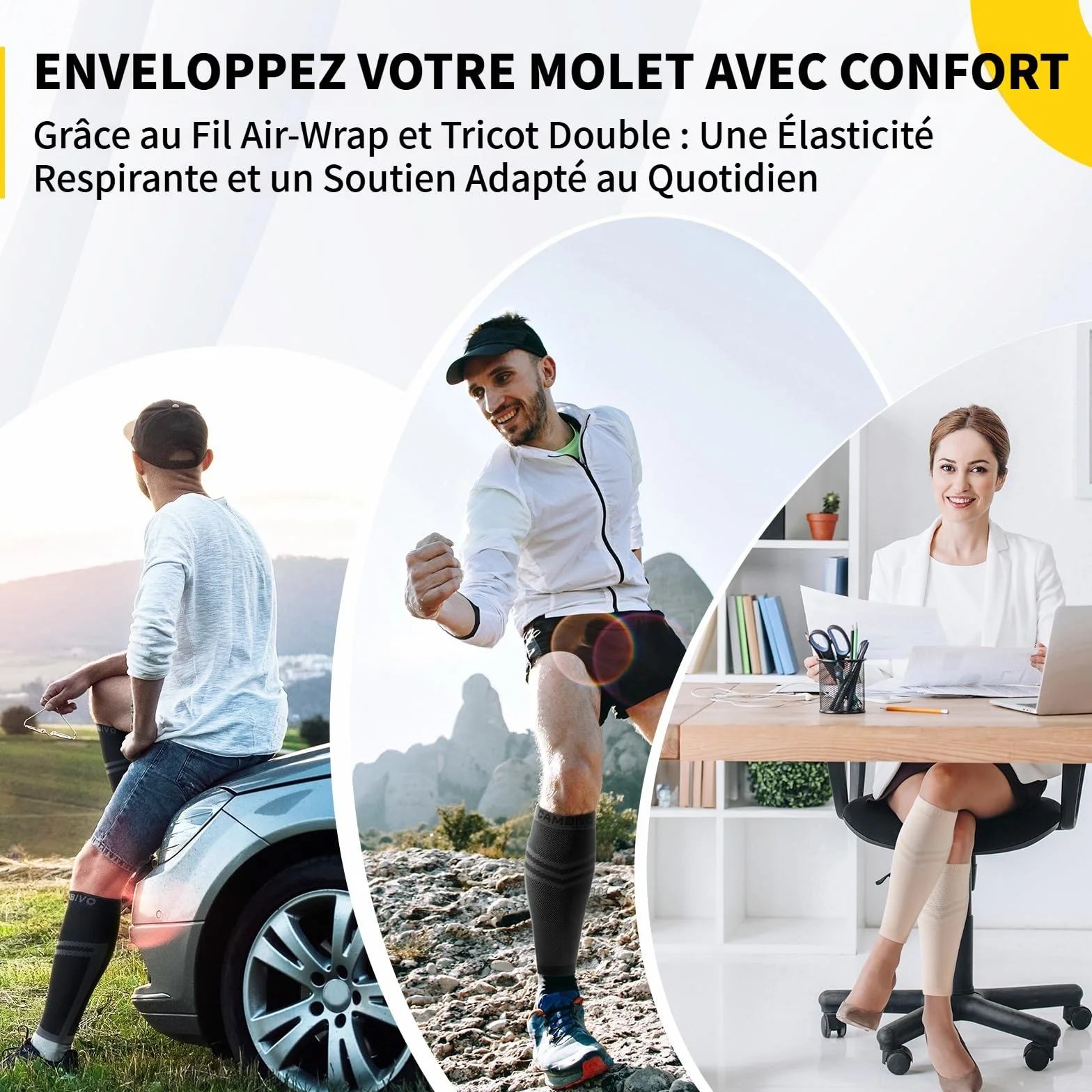 CAMBIVO Manchon Compression Mollet x2, Bas de Contention Femme Homme, Chaussettes Compression sans Pied