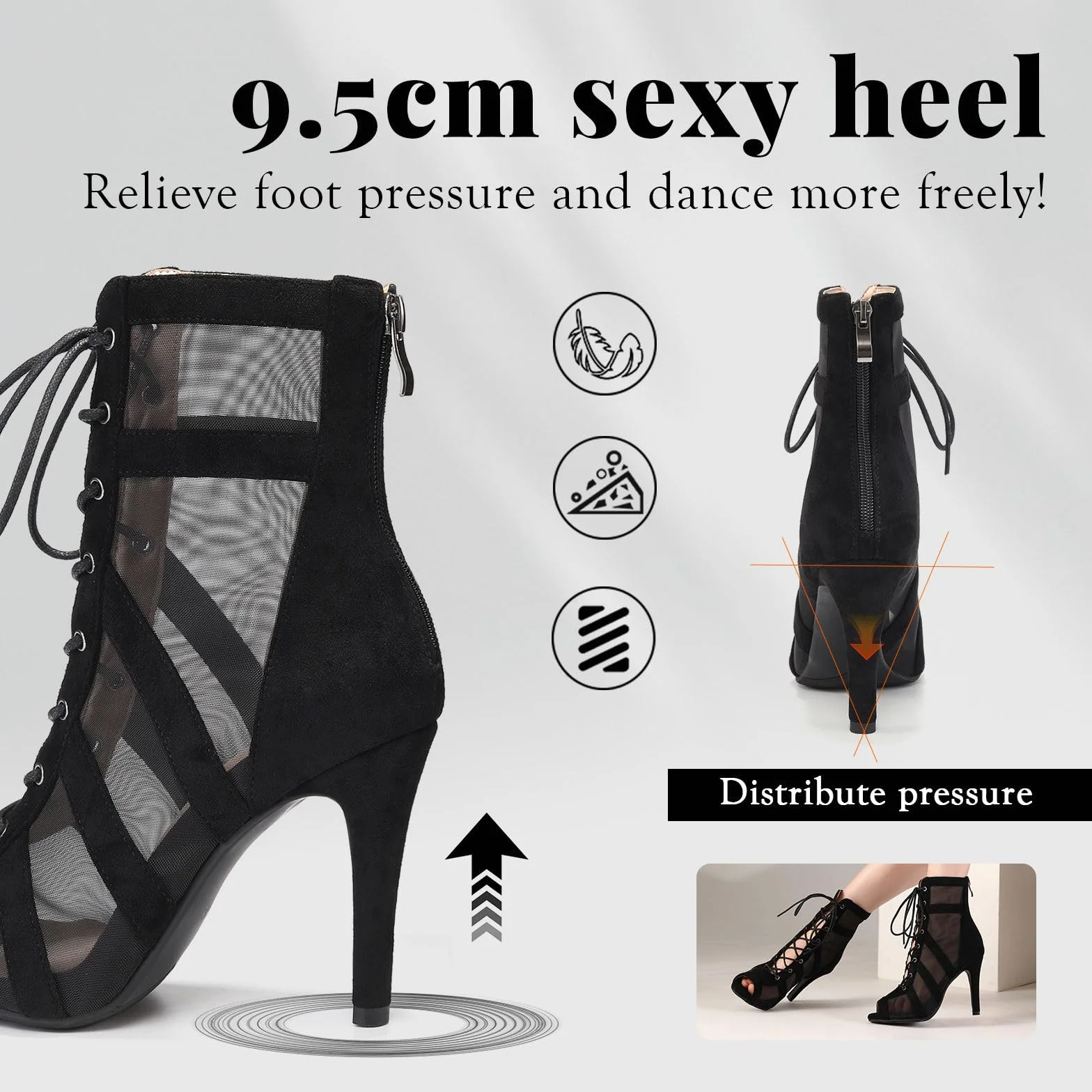 Bottines de Danse Femme Bout Ouvert Salsa Bachata Tango Performance