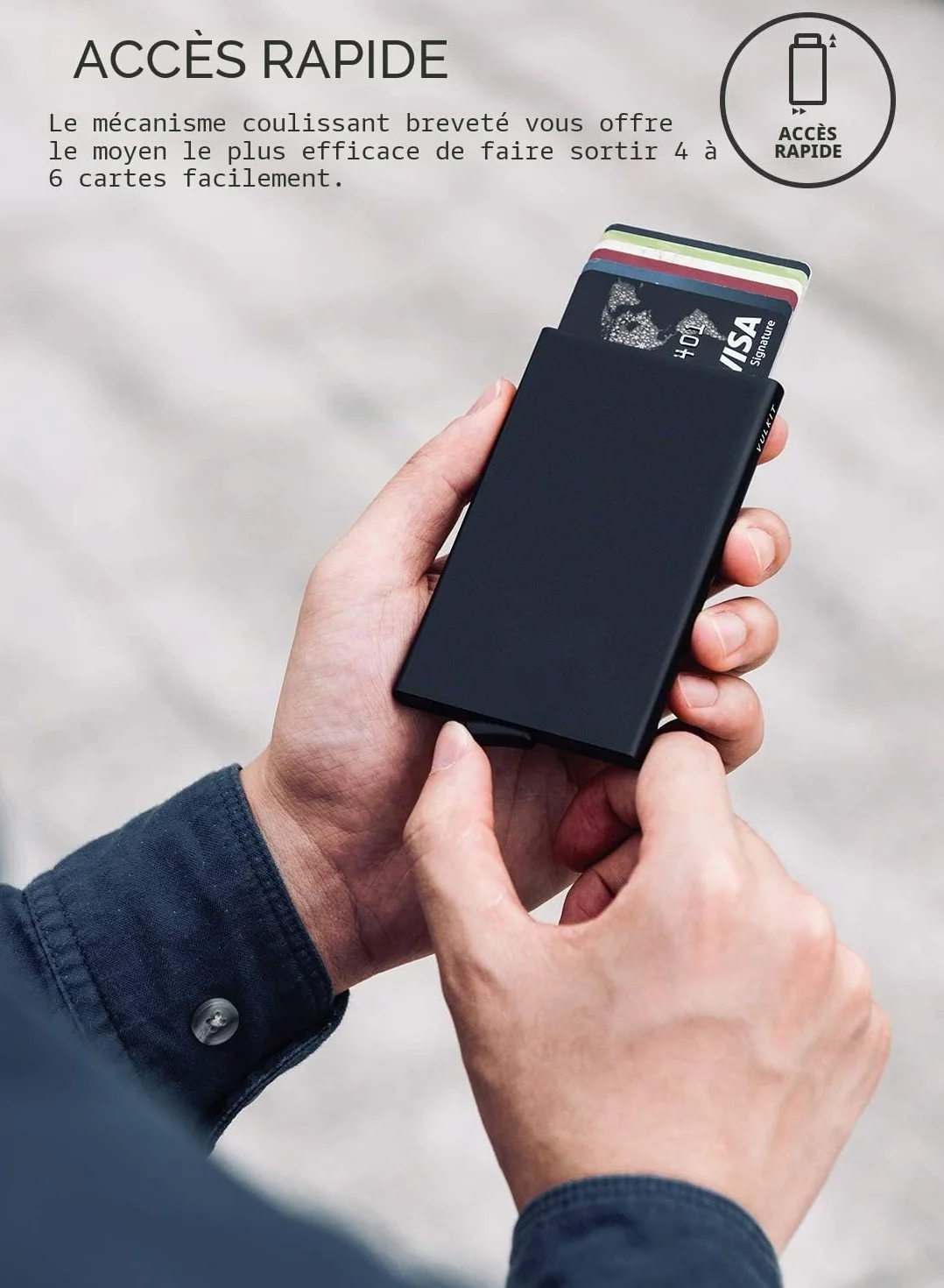 VULKIT Porte Carte Métallique Automatique Pop Up RFID Blocage pour 5 Cartes Noir