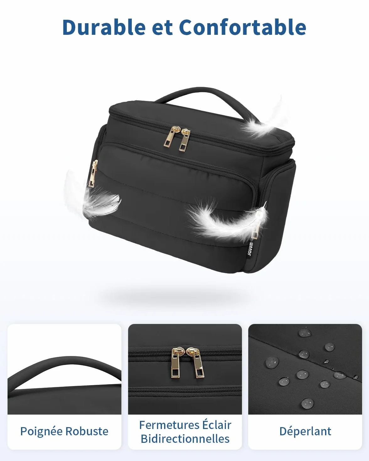 WANDF Trousse de Toilette Voyage Grand Sac à Maquillage Ouverture Étendue Poignée Sac Cosmétique Gonflé