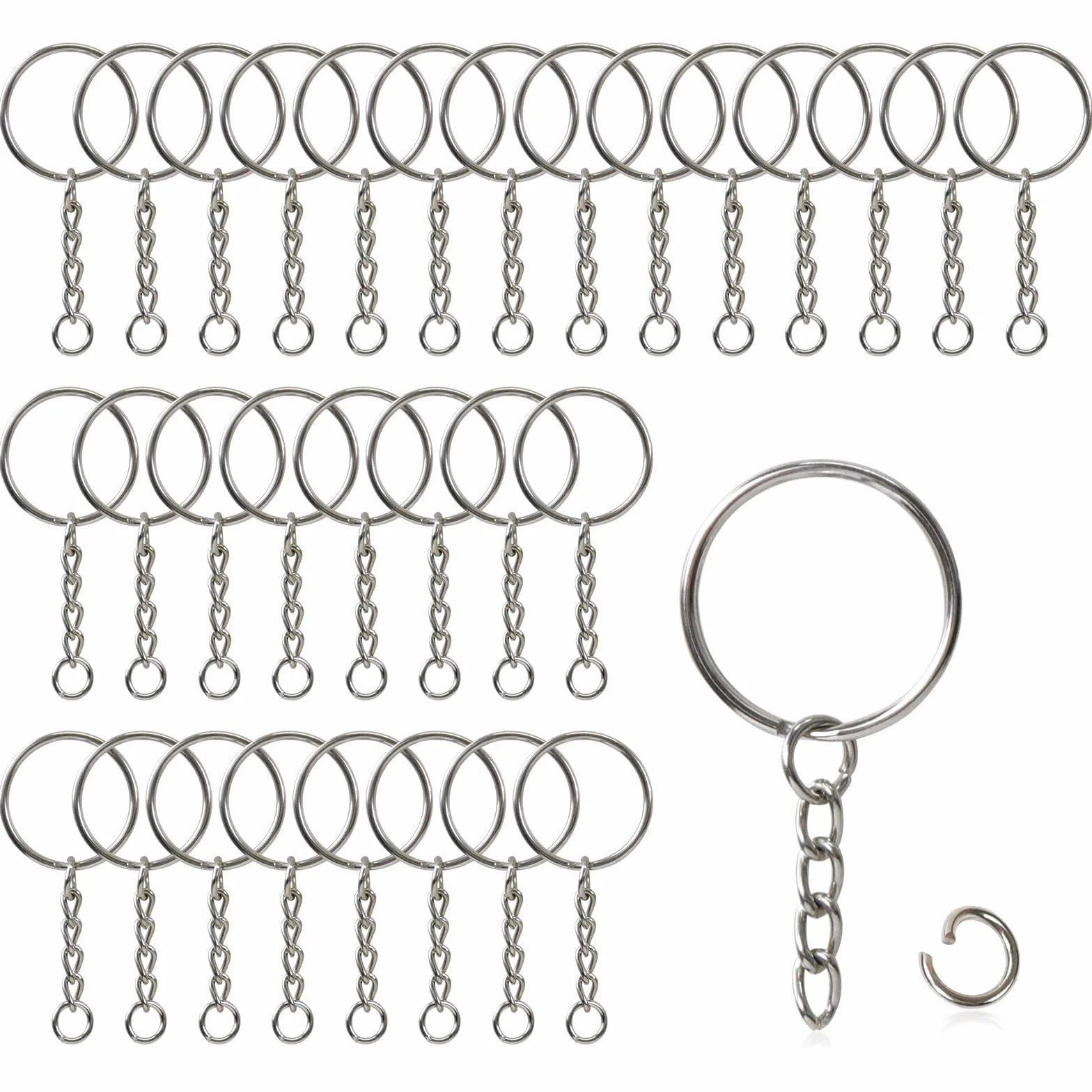 Kit Porte Clé 60 Pièces Anneaux Porte Clé avec Chainette pour Loisirs Créatifs Bricolage Bijou