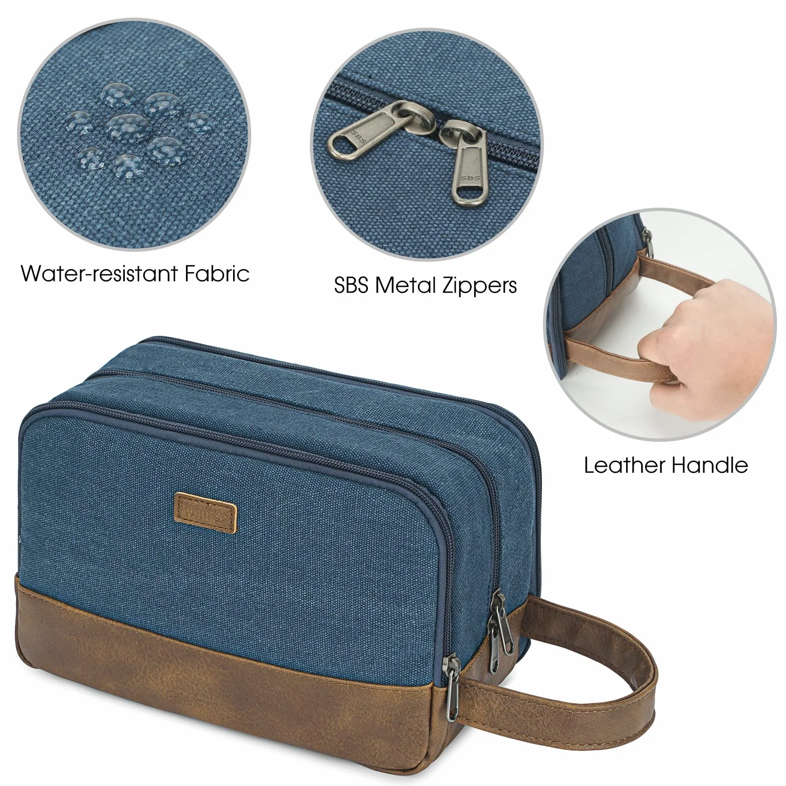 WANDF Trousse de Toilette de Voyage pour Hommes Suspendue Organisateur Toile en Toile Résistant à l'eau Bleu