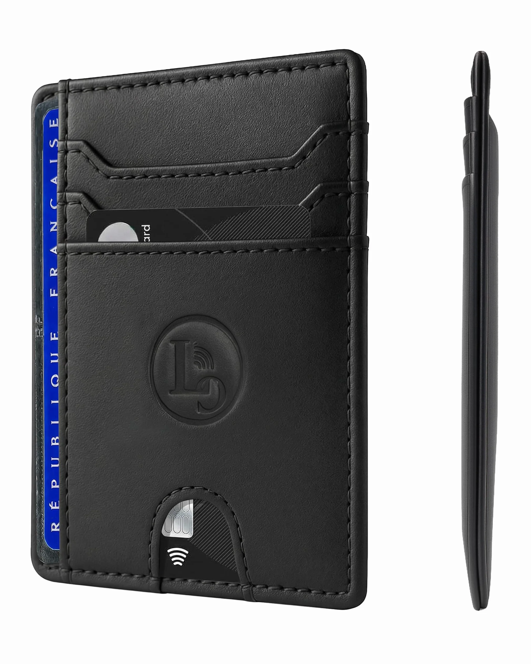 Porte Carte Minimaliste en Cuir véritable avec Protection RFID Ultra-Slim pour Homme ou Femme