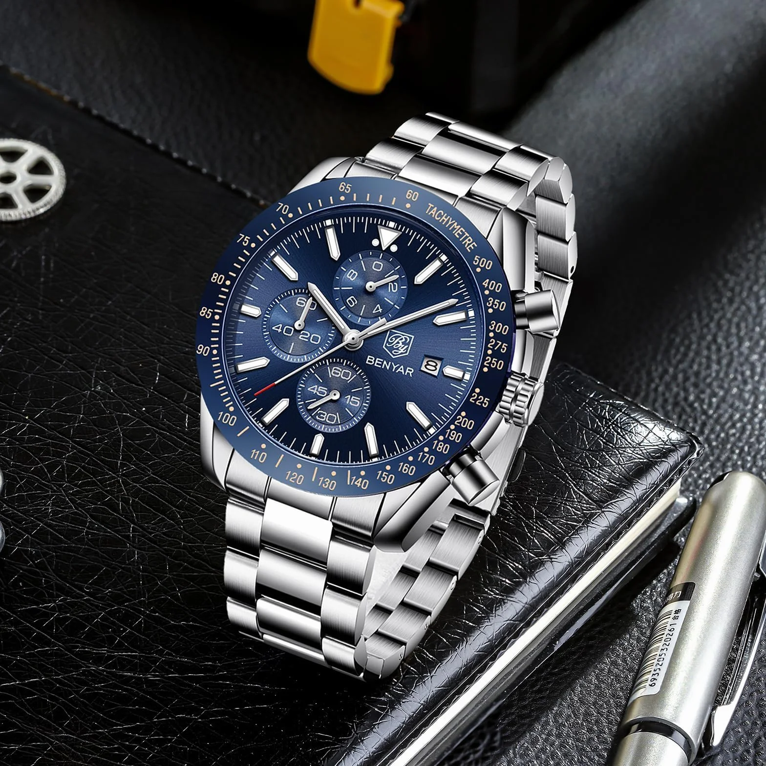 BENYAR Montre Homme Chronographe Analogique Quartz Etanche Date Grand Cadran Classique