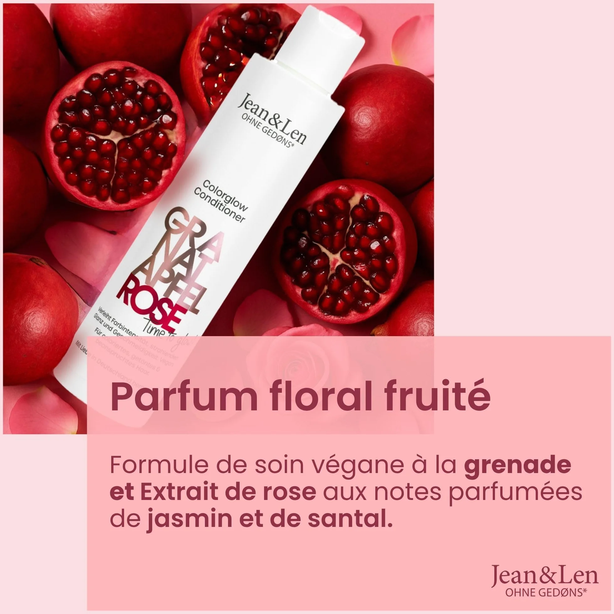 Jean & Len Après-shampooing Colorglow cheveux colorés extrait grenade pétales rose panthénol 300 ml