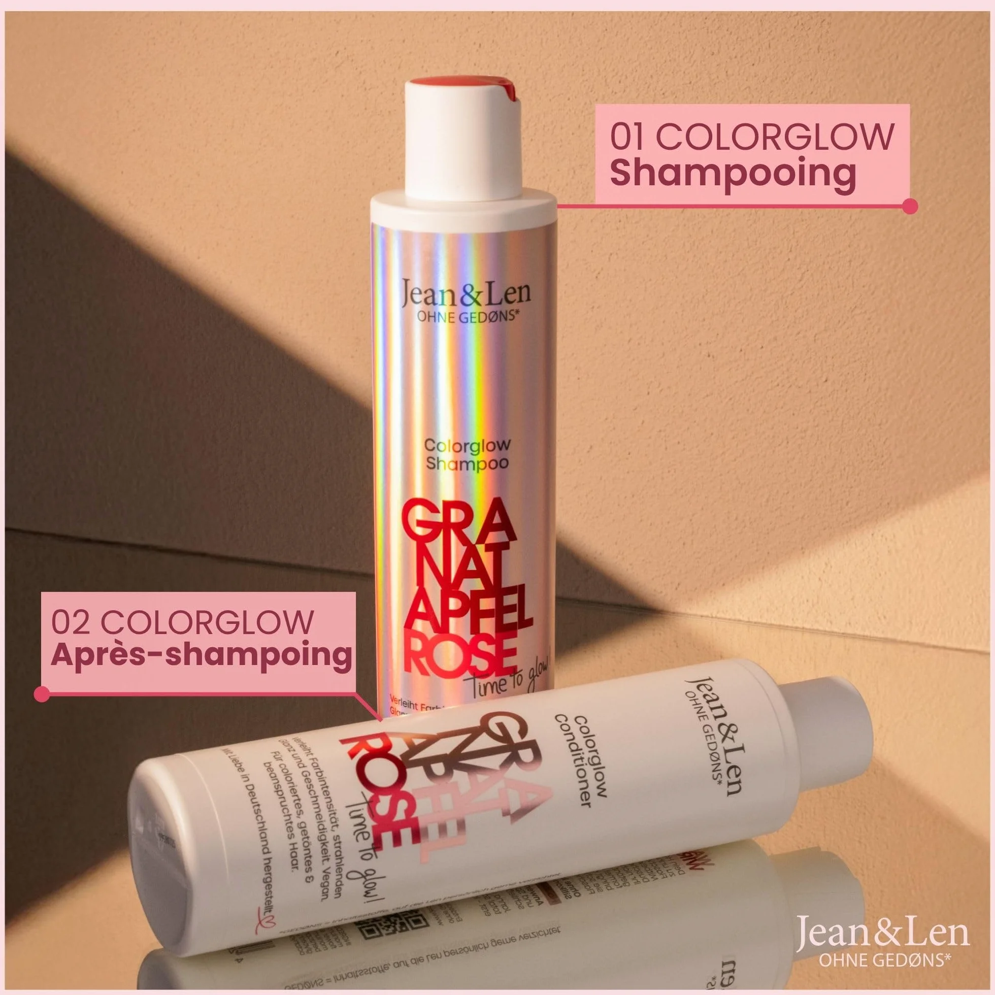 Jean & Len Après-shampooing Colorglow cheveux colorés extrait grenade pétales rose panthénol 300 ml