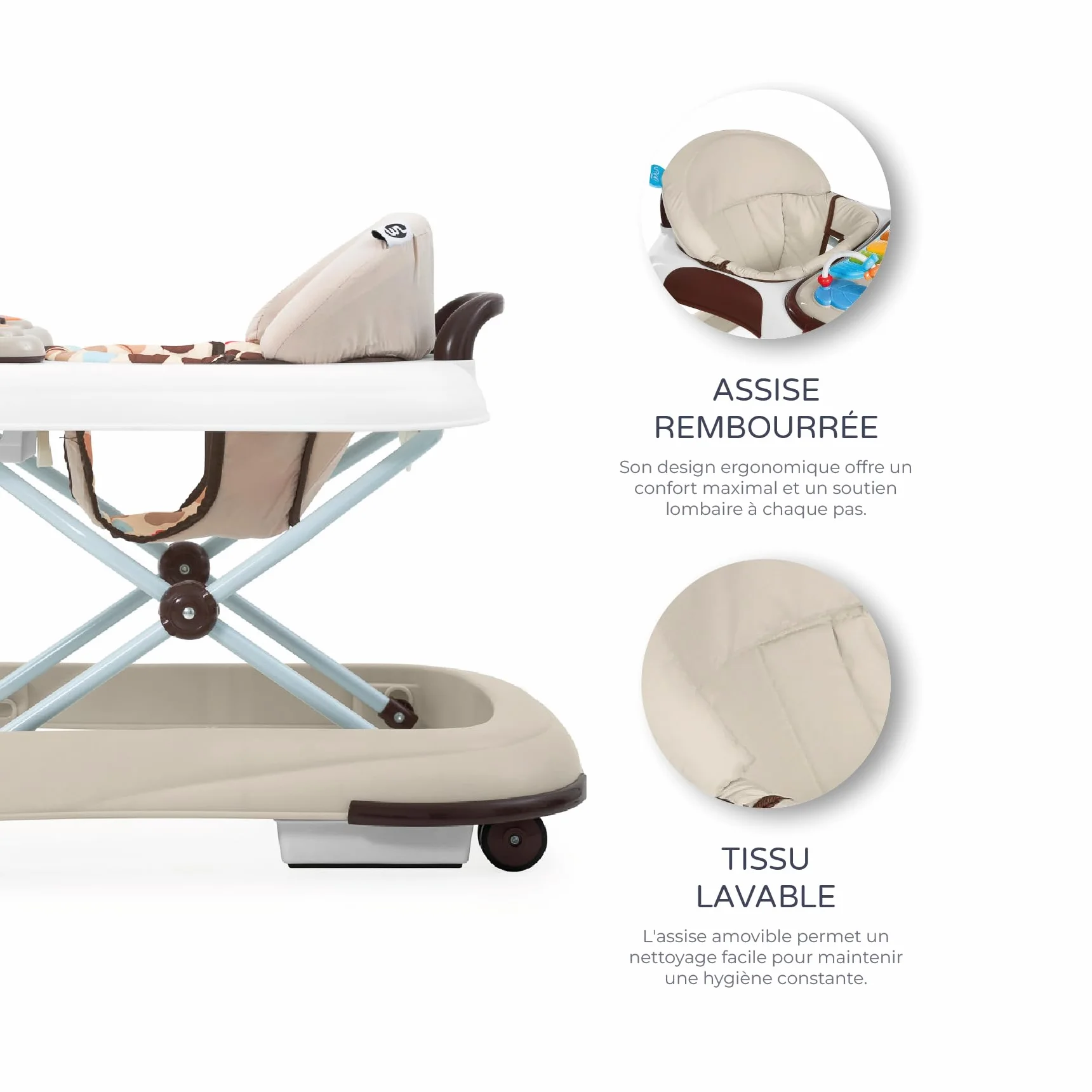 Trotteur BASIC PLUS pour bébé avec plateau de jeux interactif, sons, roues silicone, 3 hauteurs