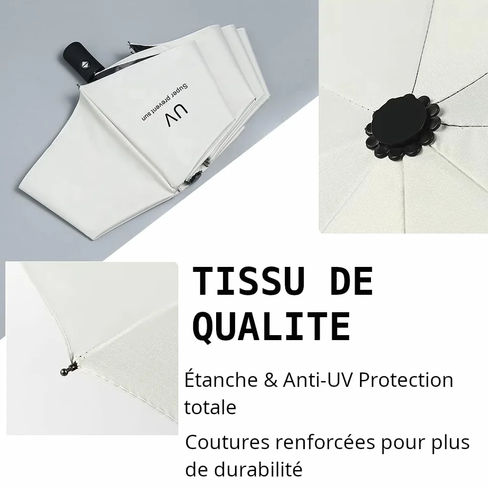 Parapluie Pliant Anti-UV Double Couche Thermo-Protecteur Blanc Réfléchissant Intérieur Noir Compact Léger Ouverture Automatique Hajj Omra