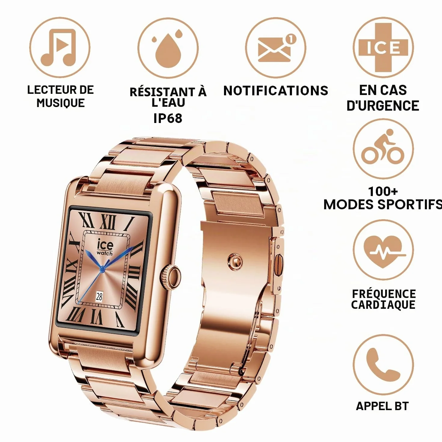 ICE-WATCH Ice Smart TKS 2.0 Montre connectée élégante pour Femme 1,41 Pouces IP68 Suivi des activités physiques et de la santé