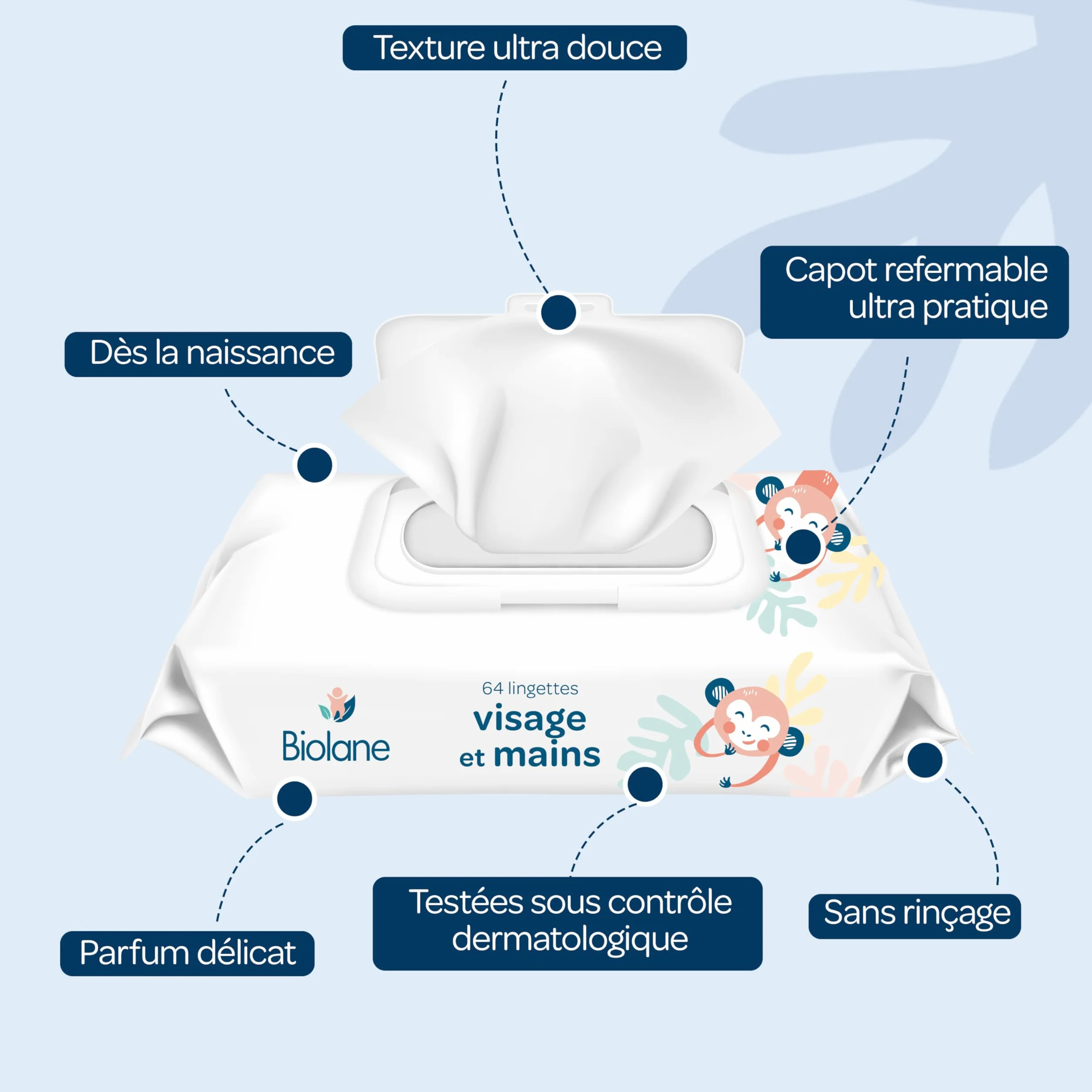 BIOLANE Lingettes bébé visage et mains Lot de 3 paquets 192 Lingettes 97% ingrédients naturels Peaux Sensibles