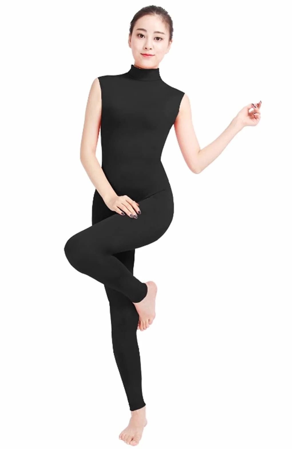 Lifup Costume de danse unisexe combinaison élastique col roulé sans manches