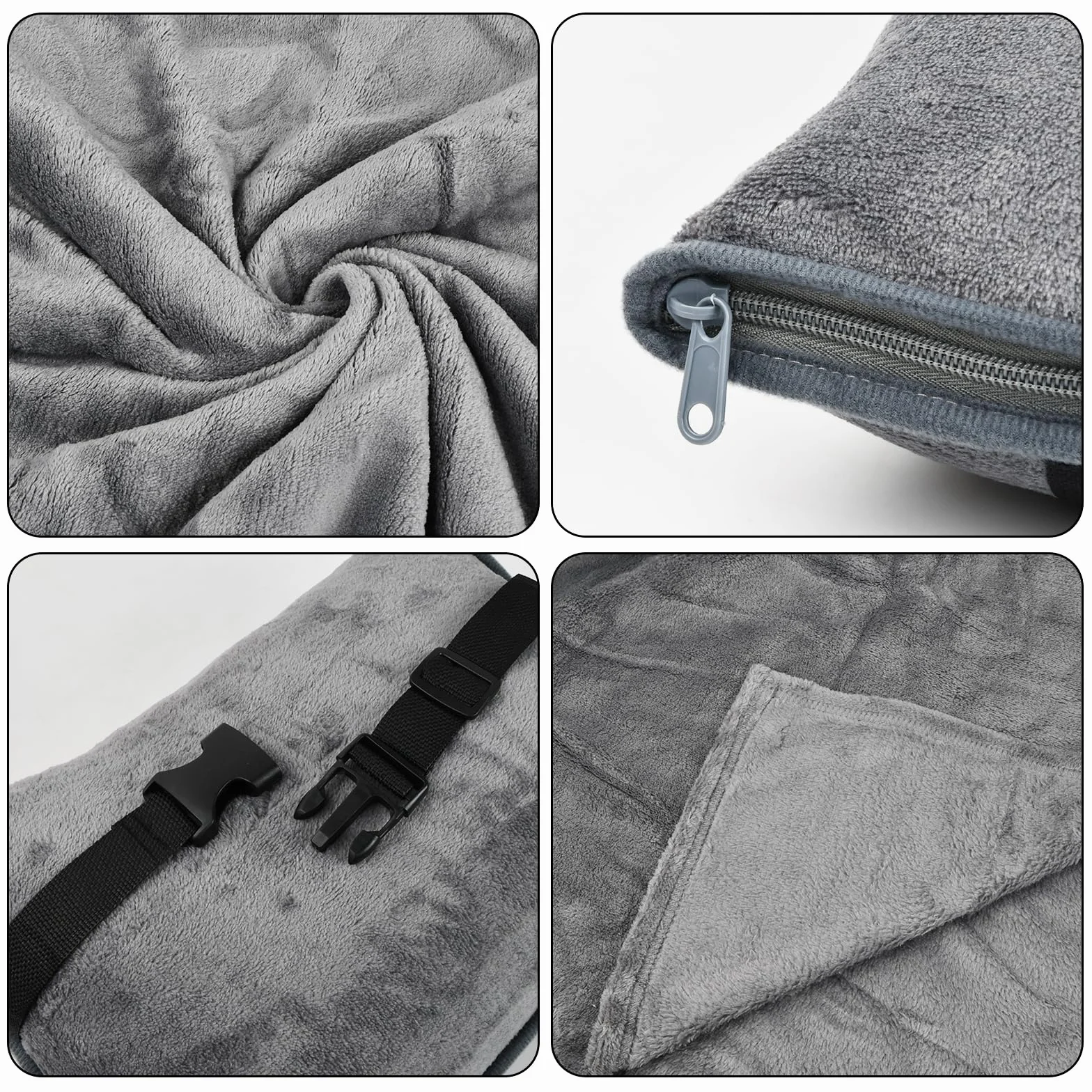 Amexo Couverture de Voyage Douce et Chaude 2 en 1, Super Légère Portable Gris