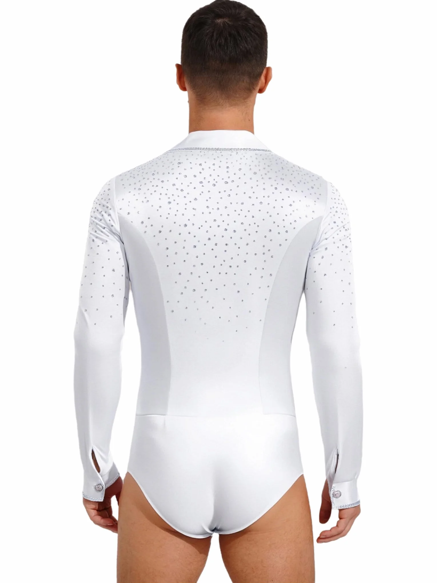 Sxiwei Justaucorps Danse Manches Longues Strass Tenue Danse Latine Body Costume Spectacle