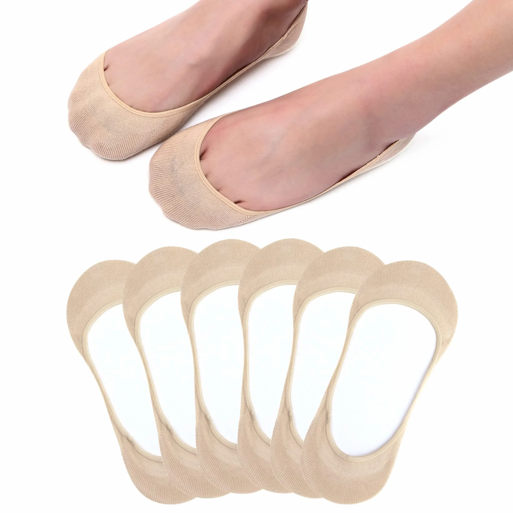 Chaussettes Femme Invisible en Coton avec Bandes Antidérapantes - Socquettes Respirantes