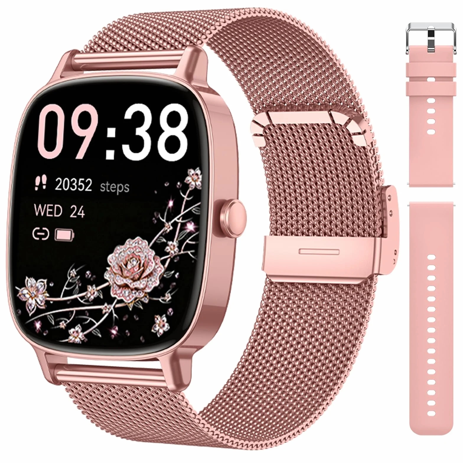 Montre connectée Femme 1,85 Pouces IP68 Cardiofréquencemètre Podomètre Rose