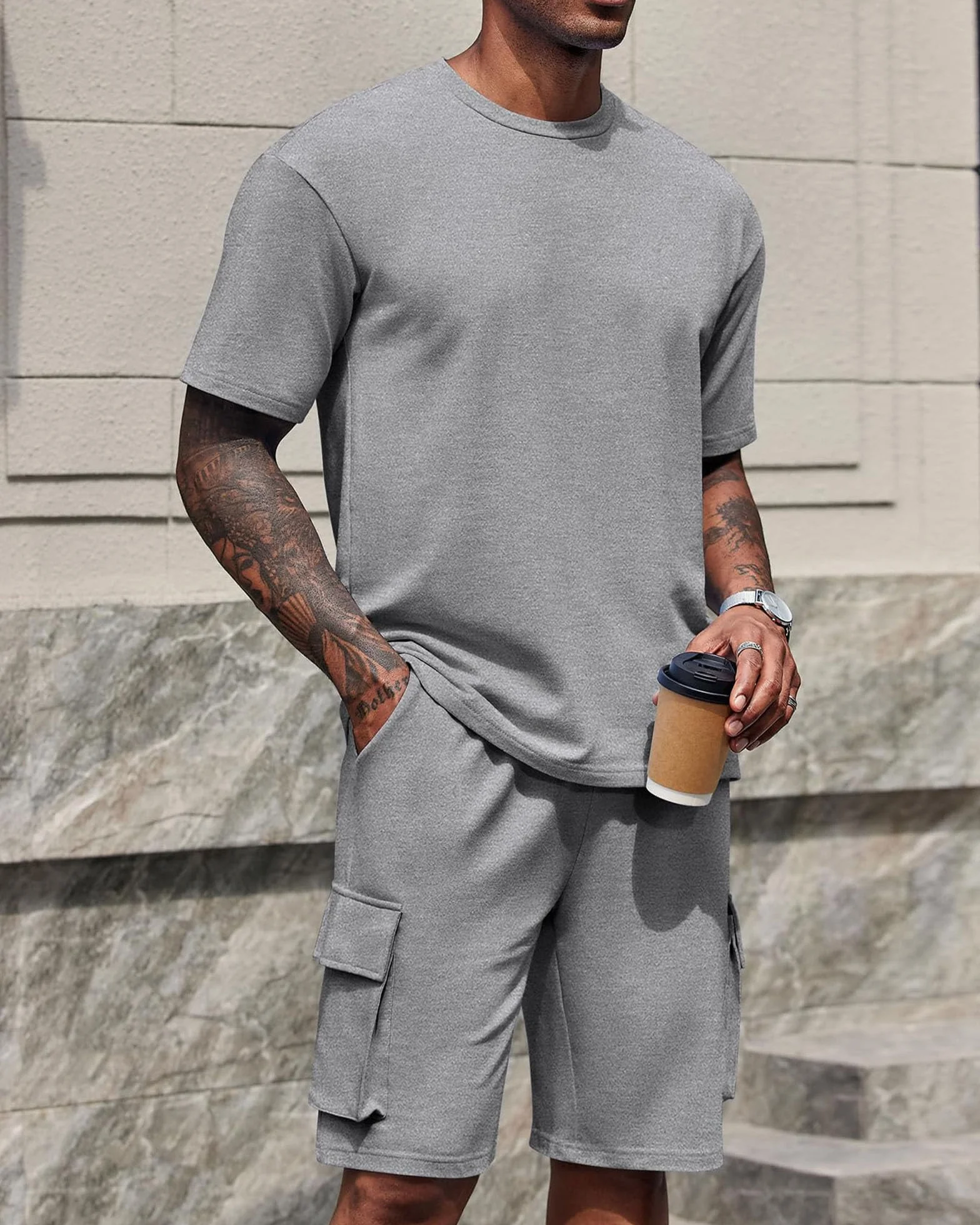 Survêtement Homme 2 Pièces T-shirt Short Ensemble Jogging