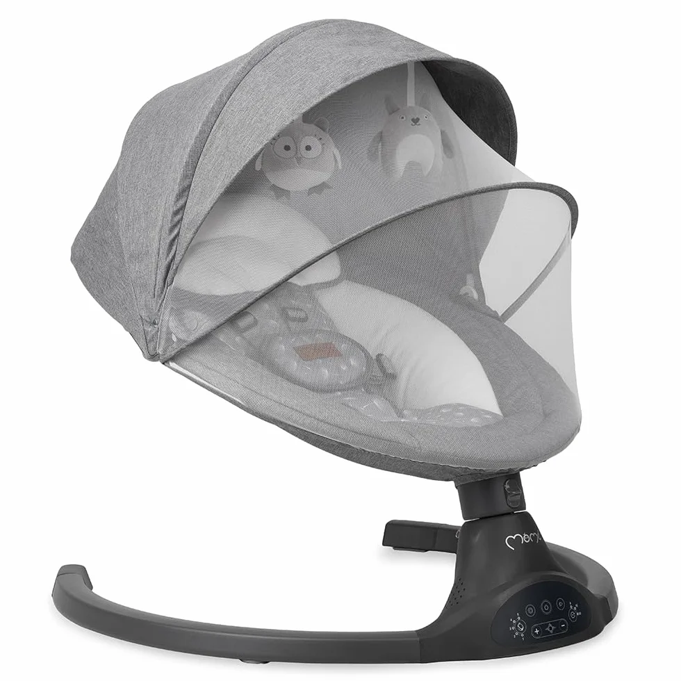 MoMi KENANI Transat balancelle pliable 9 kg télécommande Bluetooth harnais 5 points pare-soleil moustiquaire