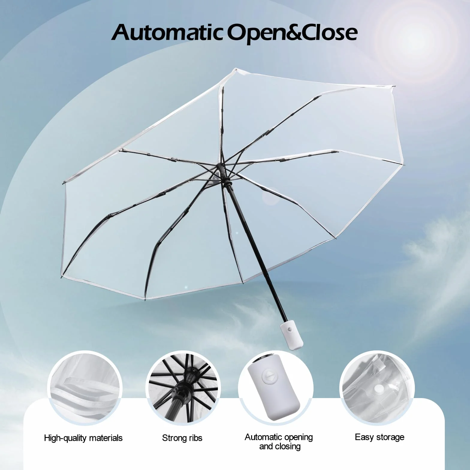 Parapluie Transparent Automatique Pliant Anti-Vent pour Mariage Femme Homme