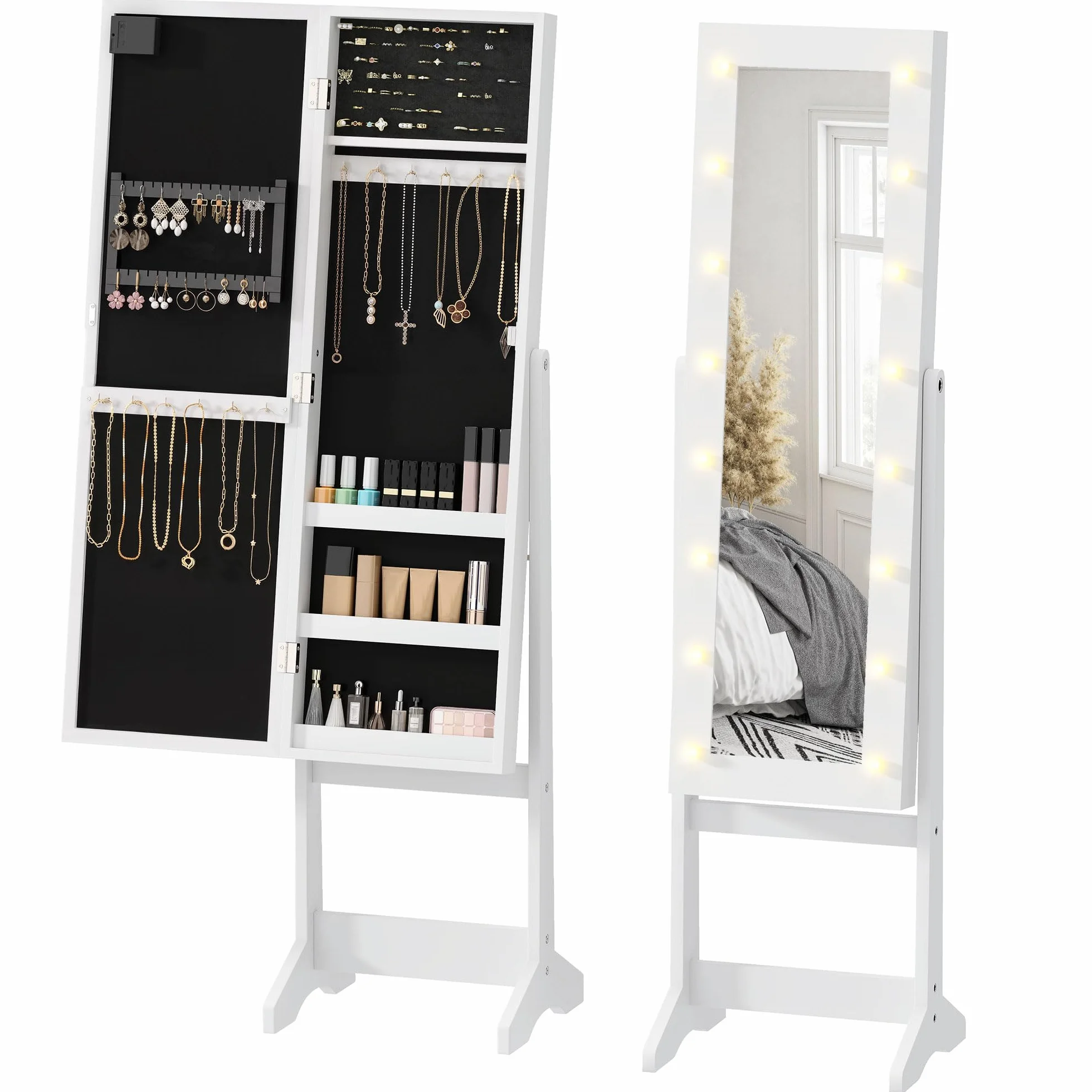 HOMCOM Armoire à bijoux avec miroir et éclairage LED blanc