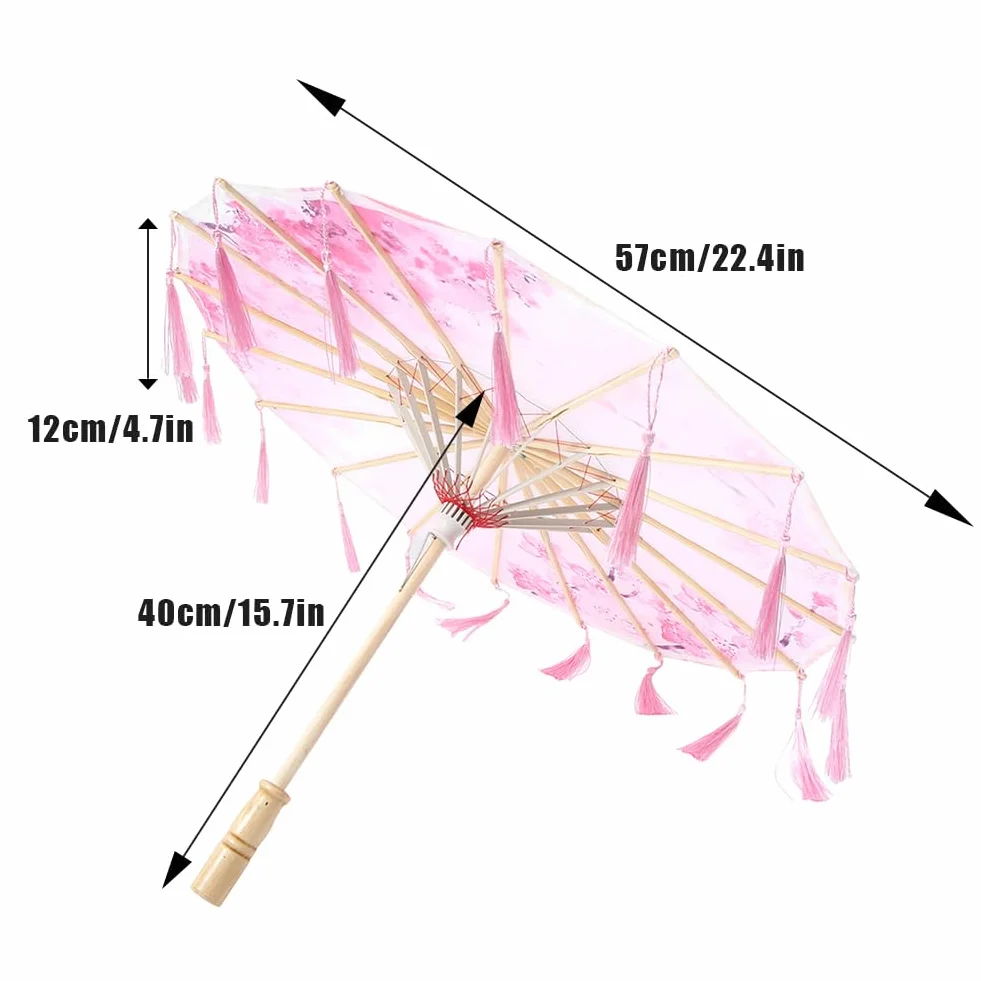 Parapluie à Pompon en Soie, Parasol en Soie de Bambou Chinois avec Glands, Parapluie de Danse Classique Imperméable pour Mariage (Rose)