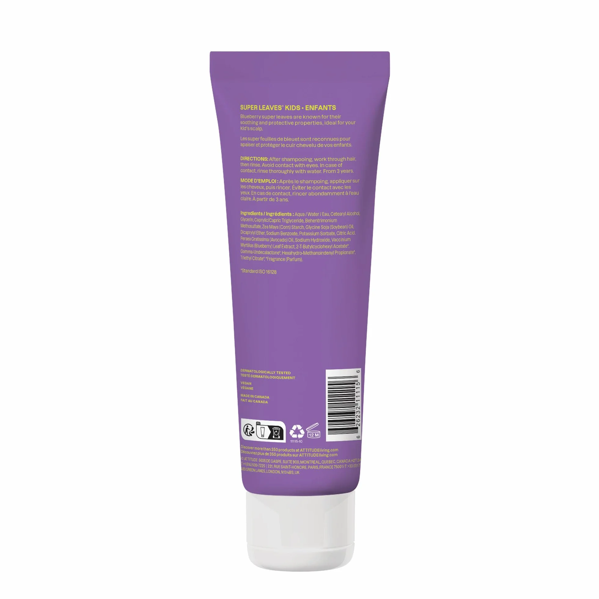 ATTITUDE Après-Shampooing Enfant Cheveux Secs Vanille & Poire 240 mL
