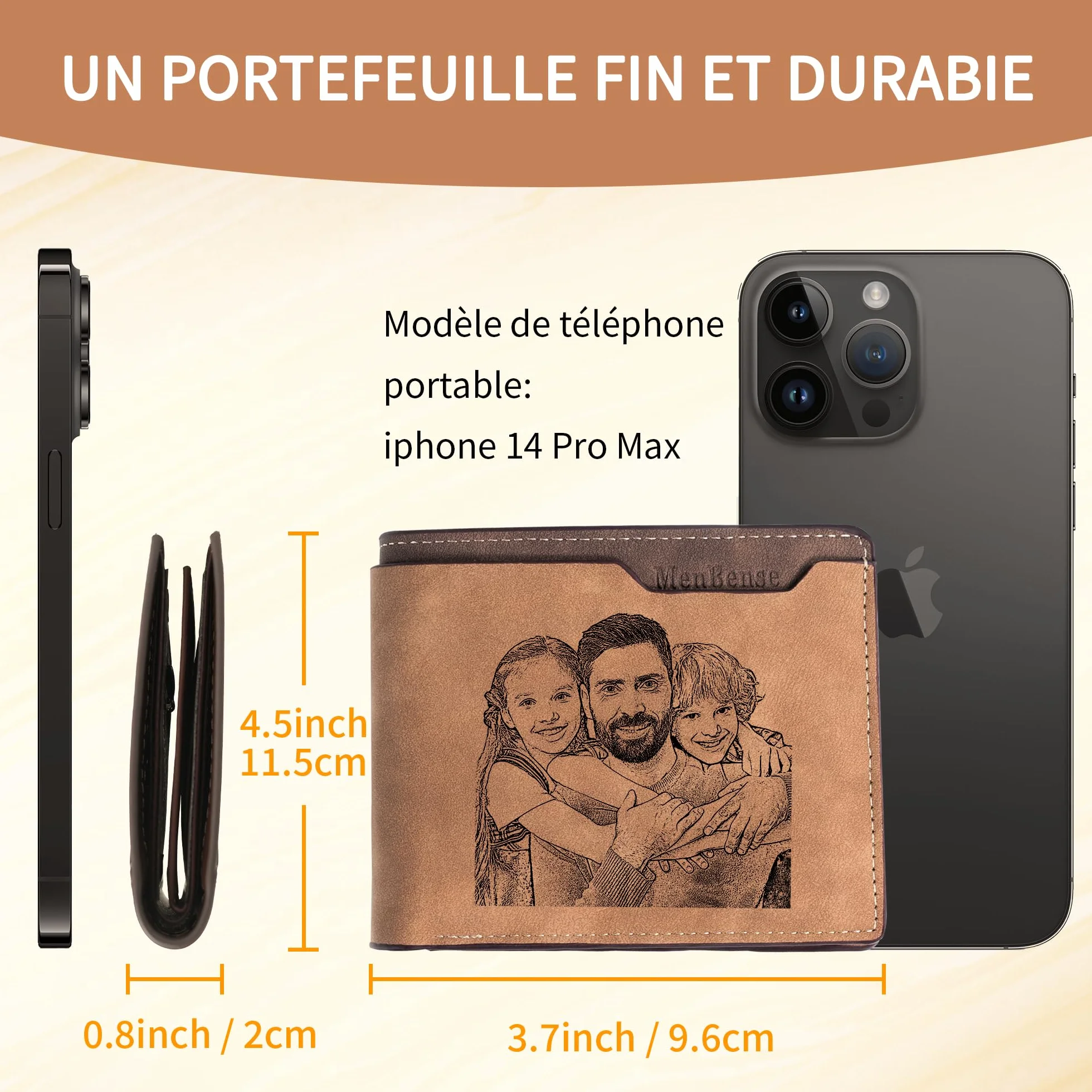 Portefeuille Homme Personnalisé Easycosy avec Photo et Nom Gravés Porte-Cartes en Cuir Cadeau Papa Fête des Pères