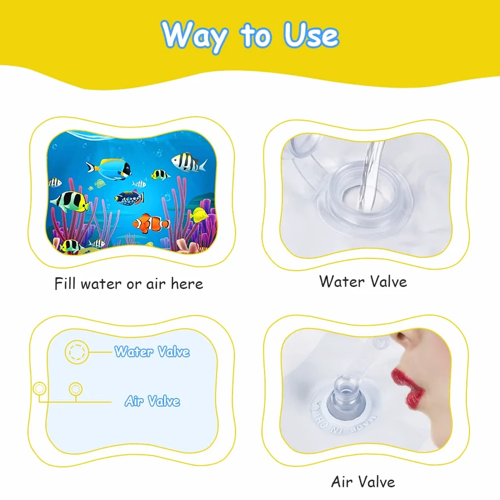 Aolso Gonflable Tummy Time Tapis d'eau Tapis de Jeu Sensoriel Nourrissons Tout-petits 3 6 9 mois