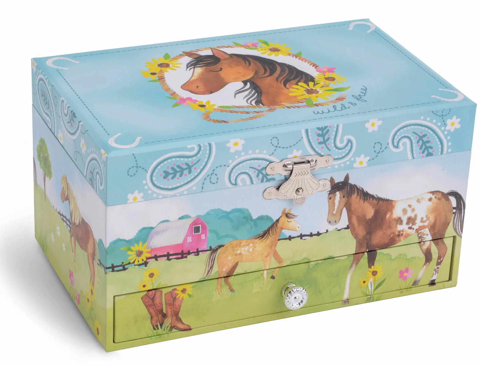 Jewelkeeper Boîte à Musique Cheval à l'Écurie & Parure assortie pour filles - 3 Cadeaux