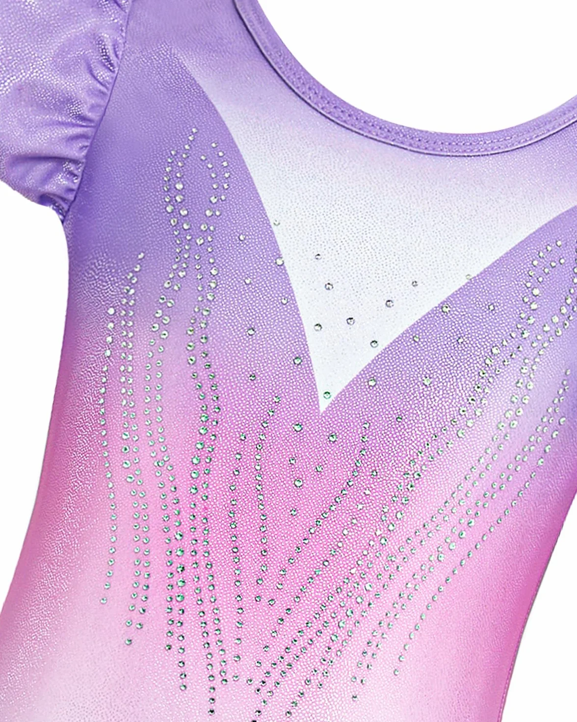 Gogokids Ensemble de Gymnastique 3 Pièces Justaucorps à Manches Volantées pour Filles Design à Paillettes Dégradées 3-12 Ans