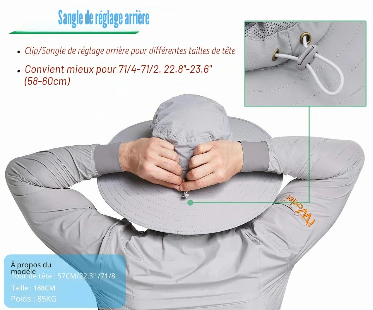 Chapeau Soleil Homme Anti UV UPF50+ Lare Bord Ete Mesh Respirant
