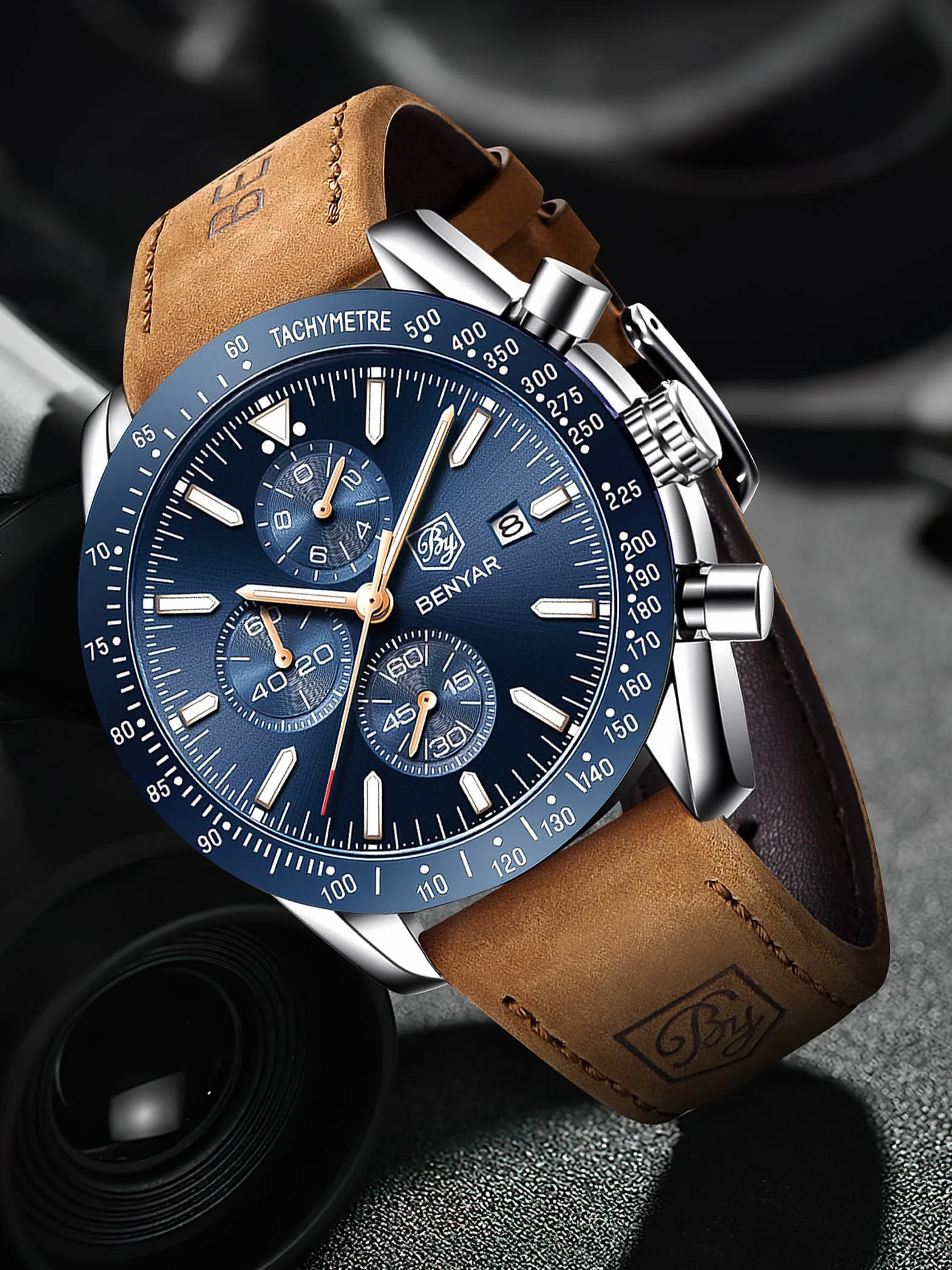 BENYAR Montre Homme Etanche Analogique Quartz Chronographe Lumineuses Date Cadran Classique