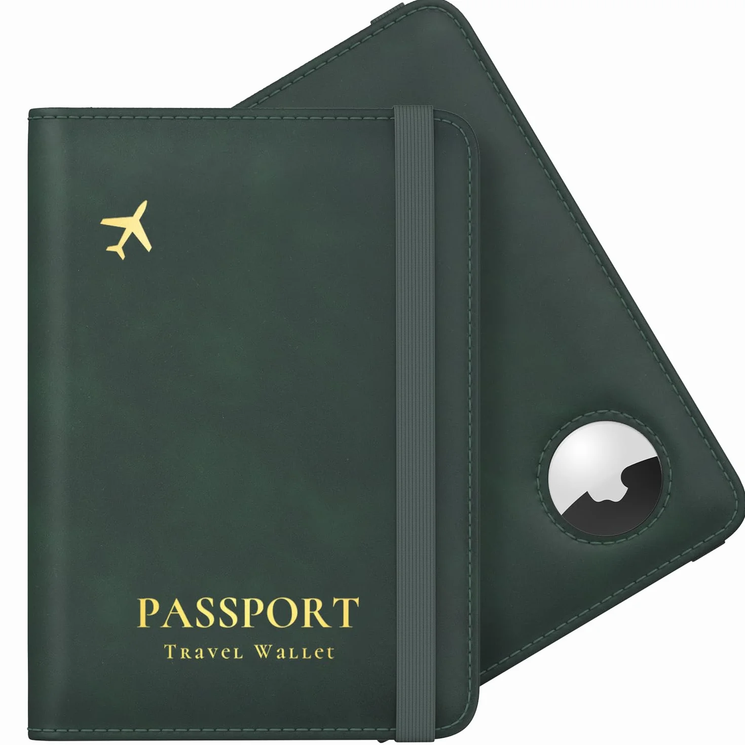 Portefeuille Passeport Similicuir Vert Foncé avec Airtag pour Femmes Hommes