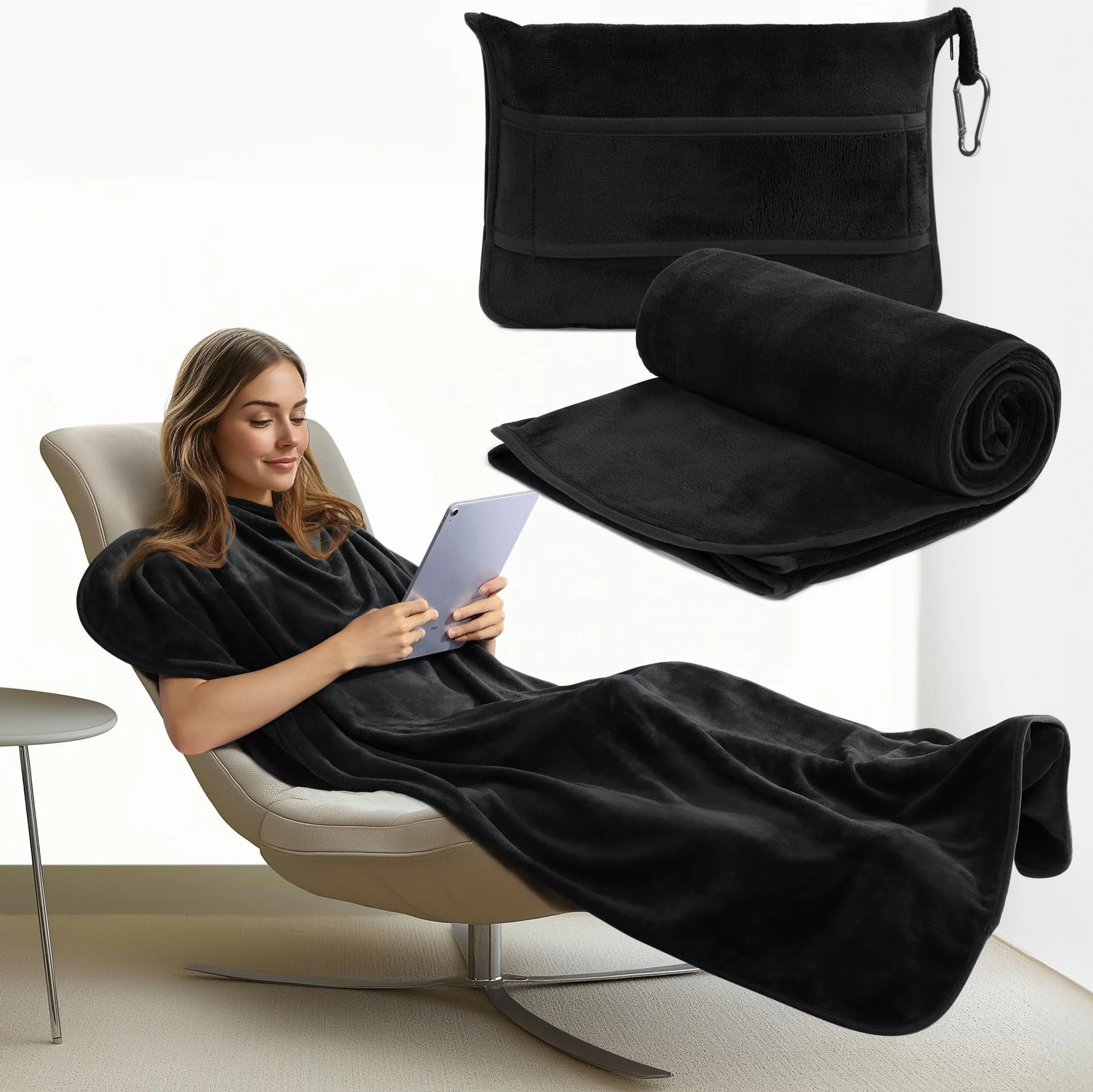 Coussin Voyage Avion 2 en 1 Pliable Plaid Couverture et Coussin Set avec Sac de Rangement