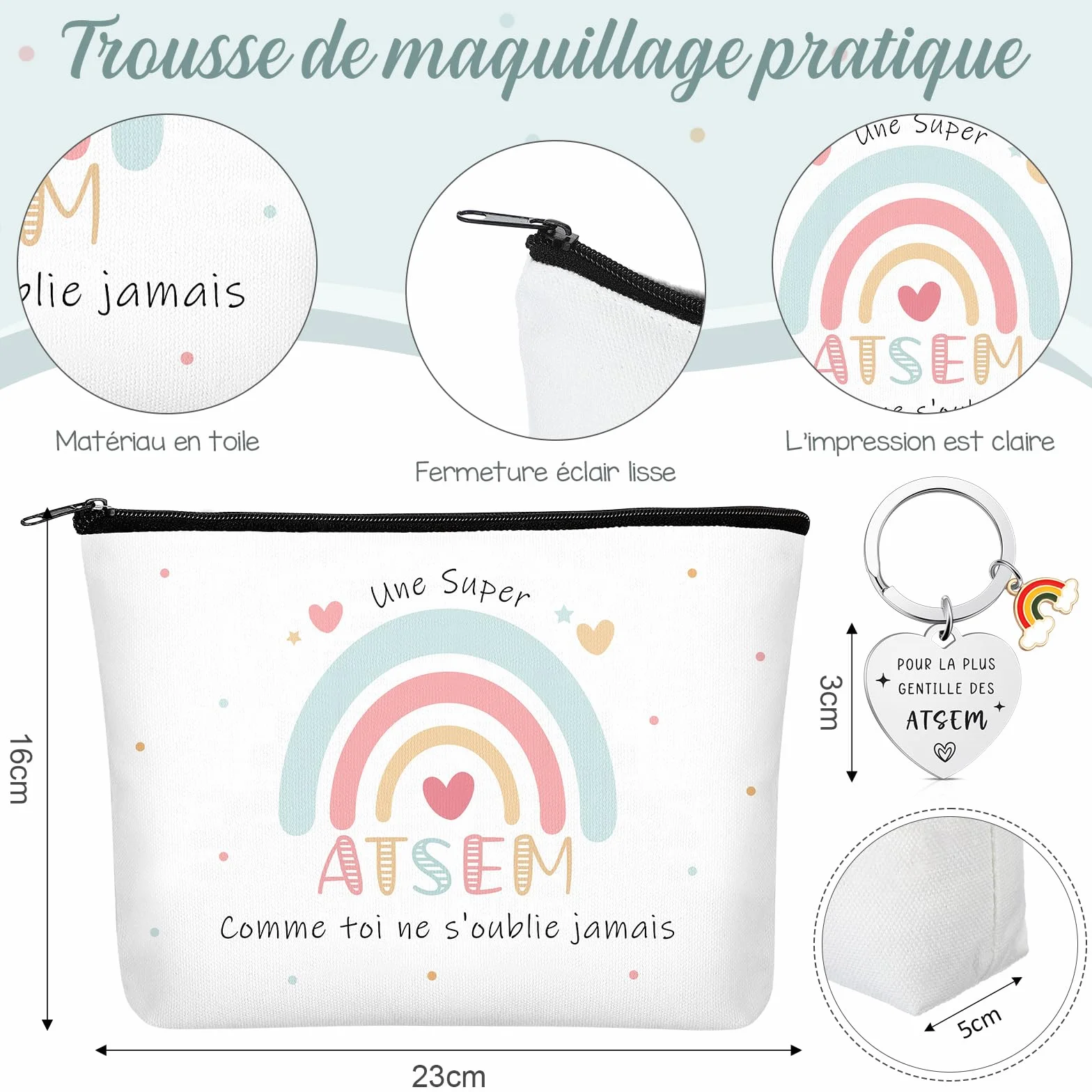 BBTO Ensemble de 4 Pièces Merci Cadeau Atsem Maîtresse d'École avec Trousse, Carnet, Stylo, Porte Clés
