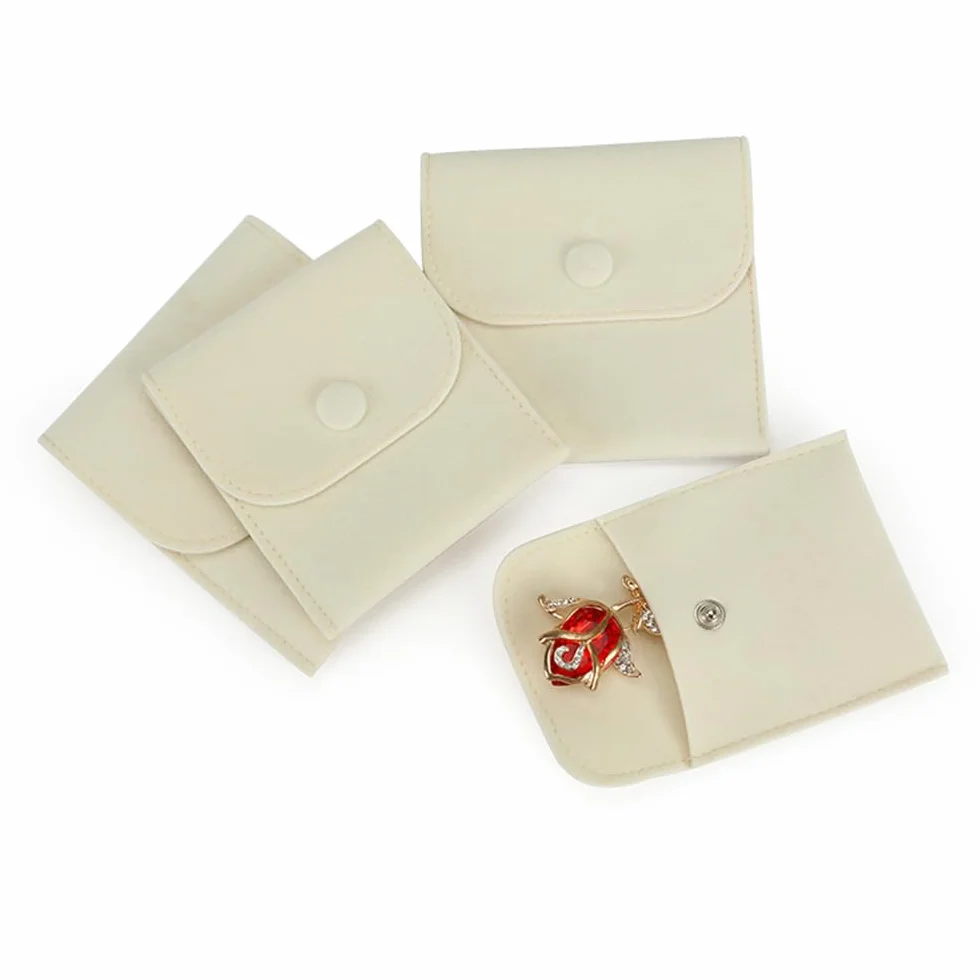 Pochettes à bijoux de luxe en microfibre Beige 7 x 7 cm Lot de 20