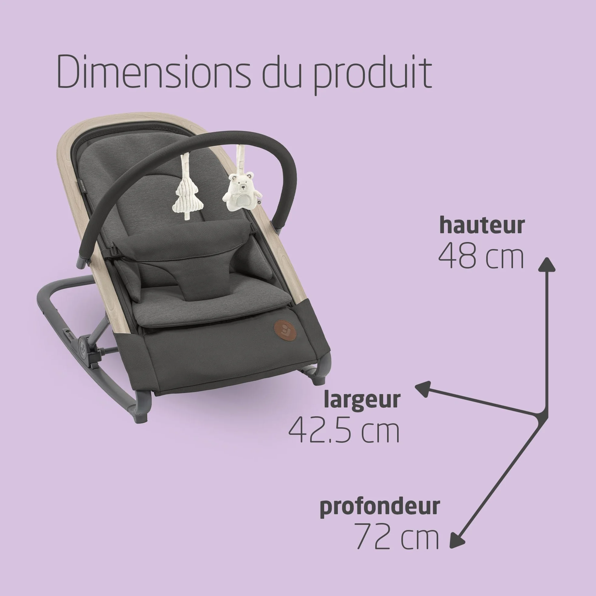 Maxi-Cosi Kori Chaise Transat Bébé 2-en-1 avec Arche à Jouets, 0-2 Ans, jusqu'à 15 kg, Baby Bouncer, 3 Positions d'Inclinaison, Léger & Compact, Harnais Facile à Installer, Eco Care, Beyond Graphite
