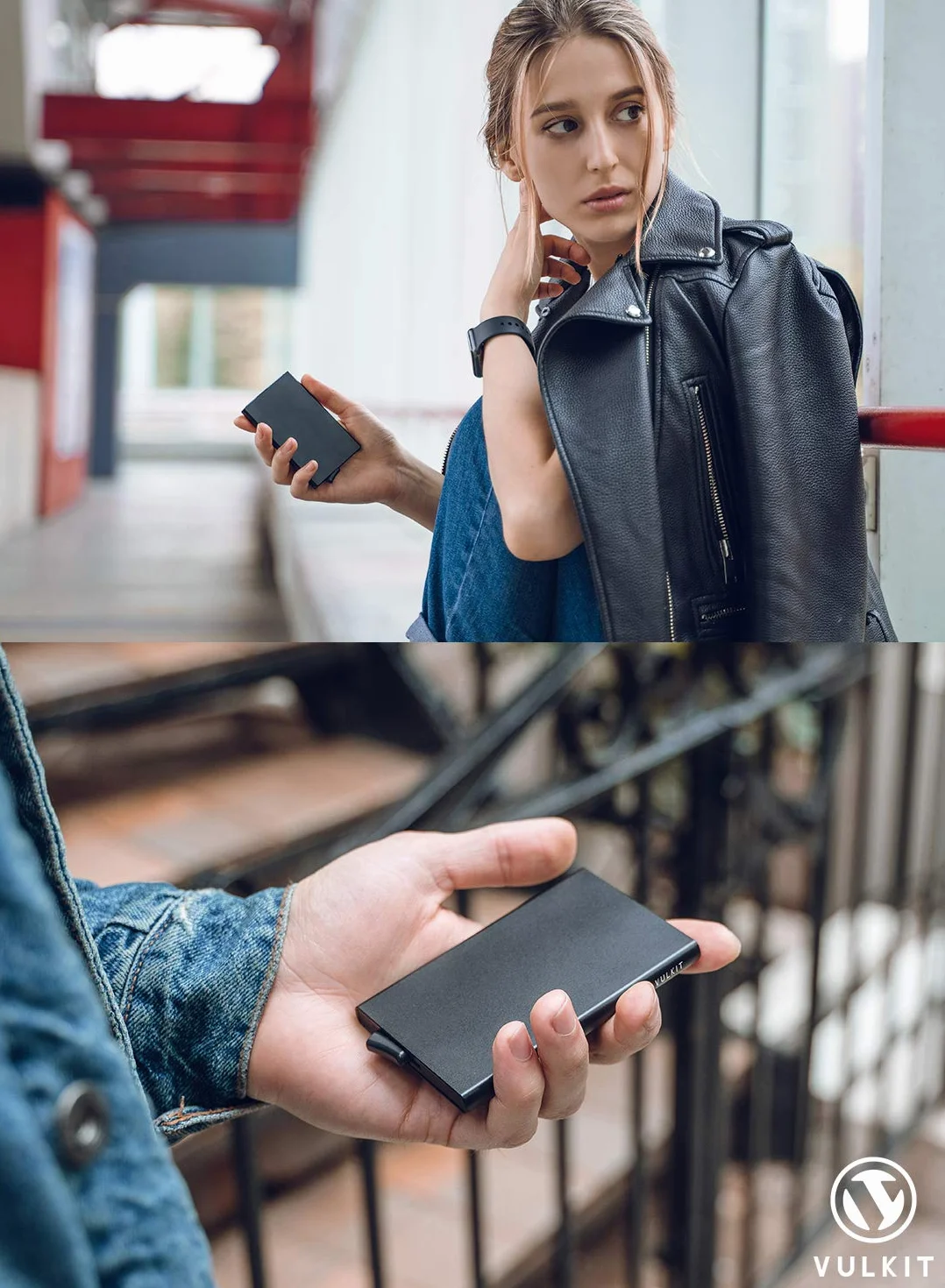 VULKIT Porte Carte Métallique Automatique Pop Up RFID Blocage pour 5 Cartes Noir