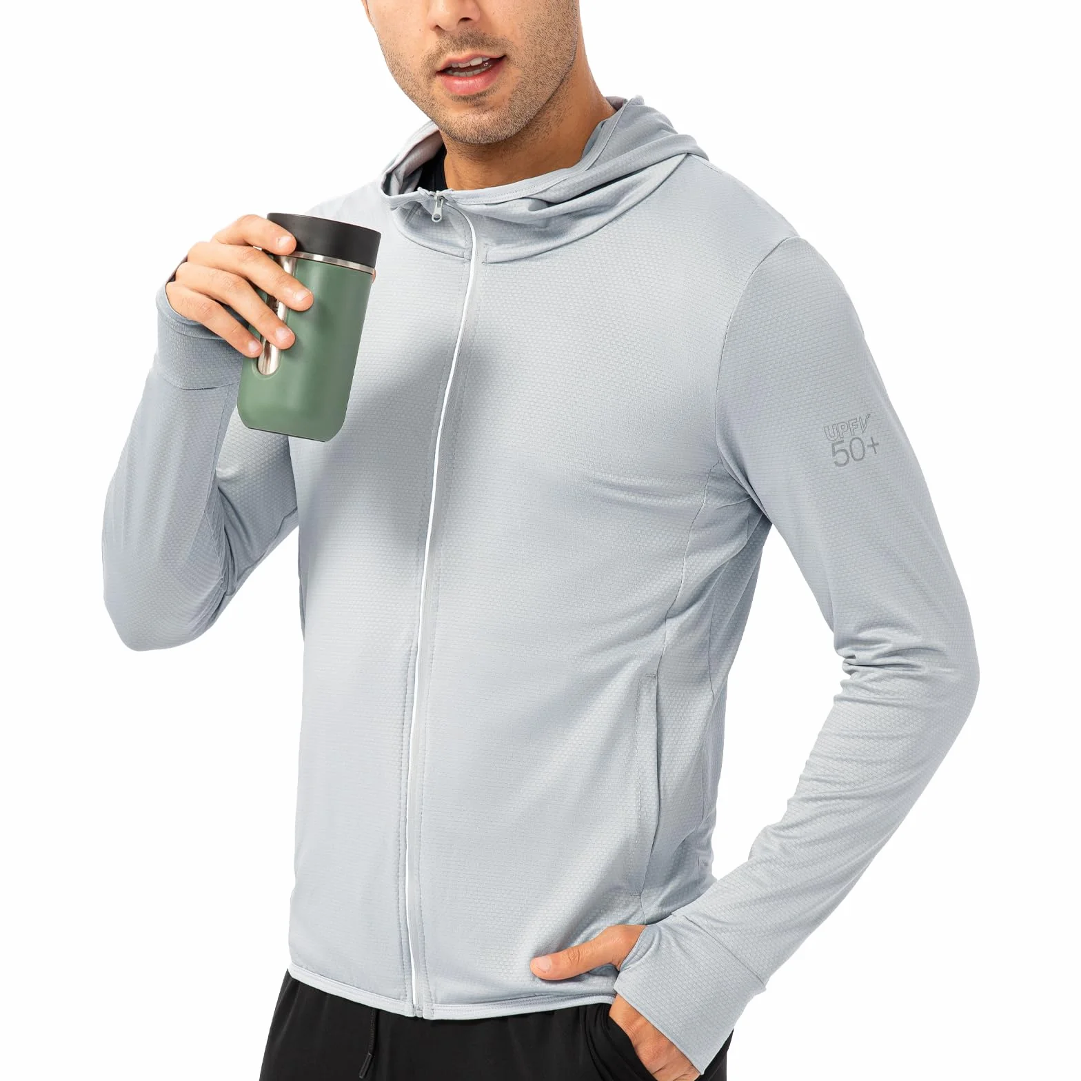 Veste de Course à Pied Homme UPF 50+ UV Zippée Manches Longues Respirante avec Trous de Pouce