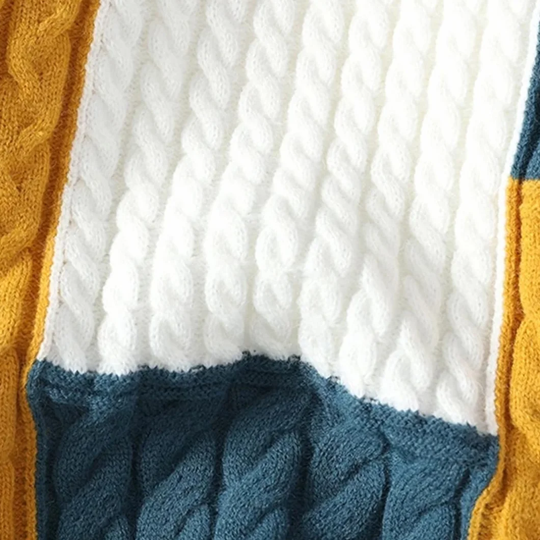 Pull d'hiver à col roulé patchwork pour homme manches longues