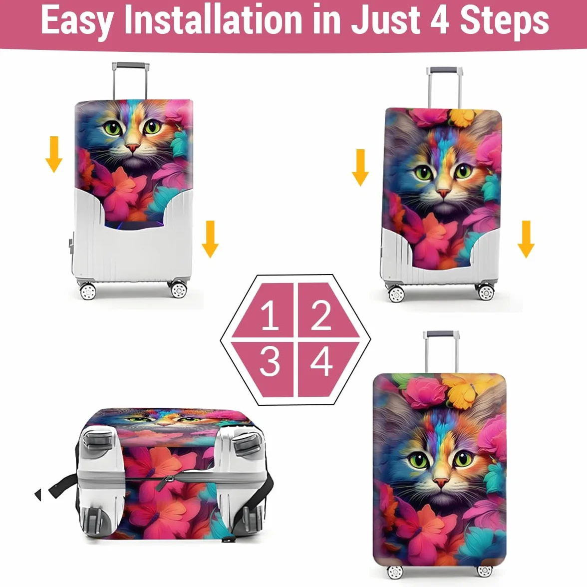 Housse Valise Protection Elastique Motif Chat Imprimé 3D Anti-Rayures pour Suitcase 18-32 Pouces