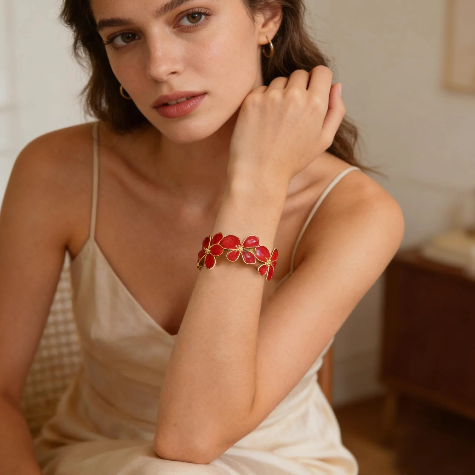 Bracelet Fleurs Femme Dorées, Acier Inoxydable Parure Bijoux Ouvert