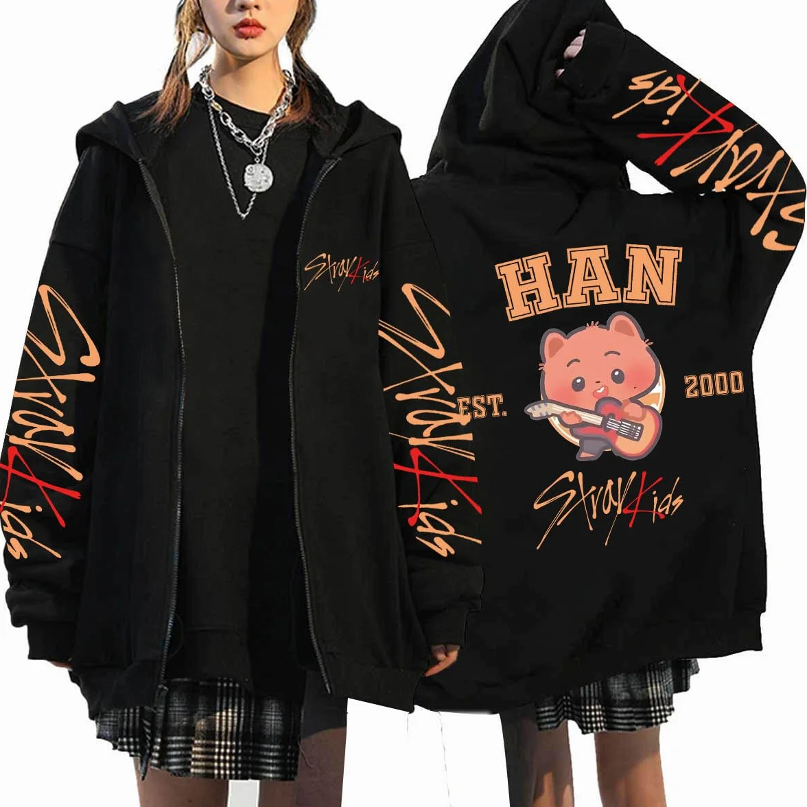 StrayKidz SKZOO Unisex Zip Hoodie Y2K Sport BangChan Sweatshirt Loose Streetwear