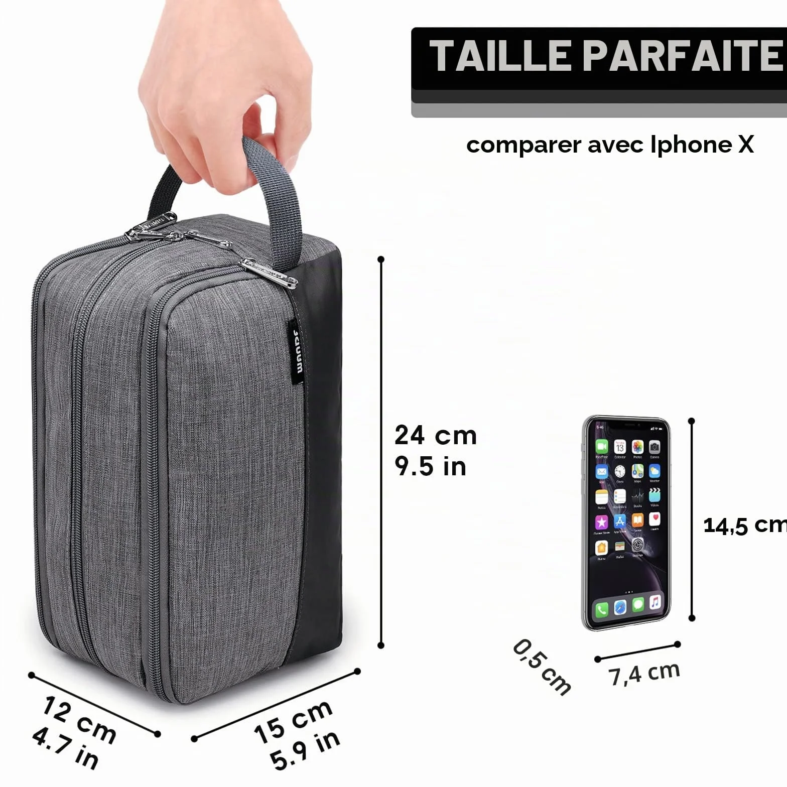 WANDF Trousse de Toilette Homme Sac de Voyage Organisateur Denim Grey