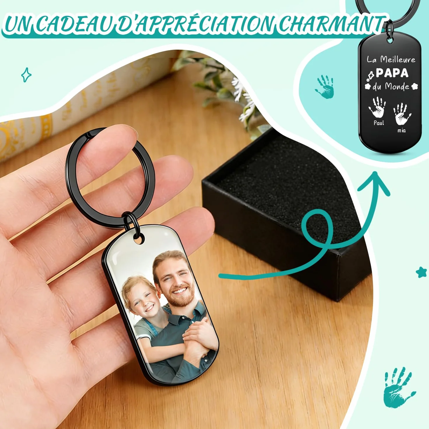 Porte Clef Personnalisable Cadeau Papa Empreinte de Main Photo Fête des Pères