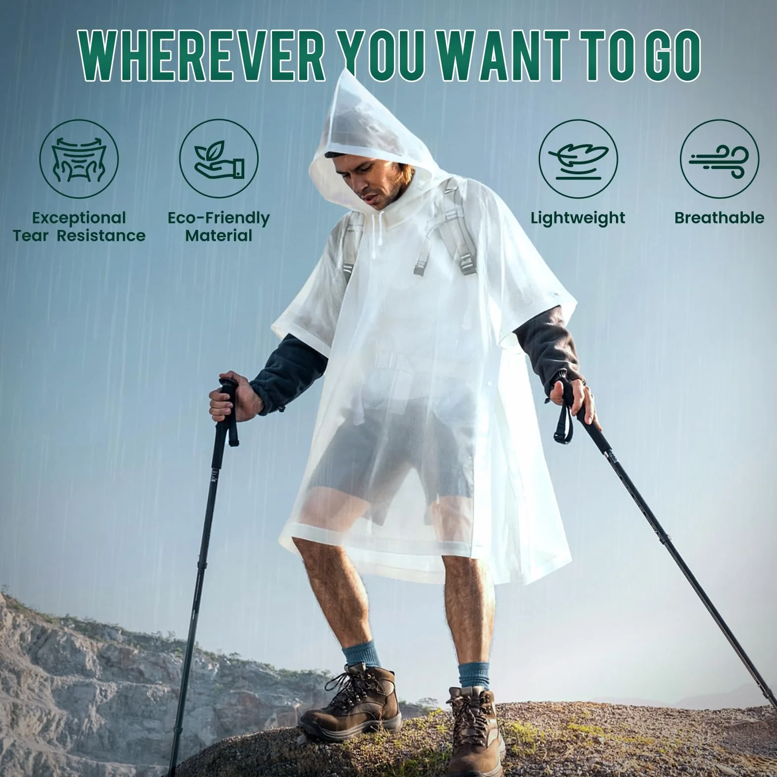 Poncho Imperméable EVA Réutilisable Adulte Unisexe Camping Voyage Plein Air Taille Unique