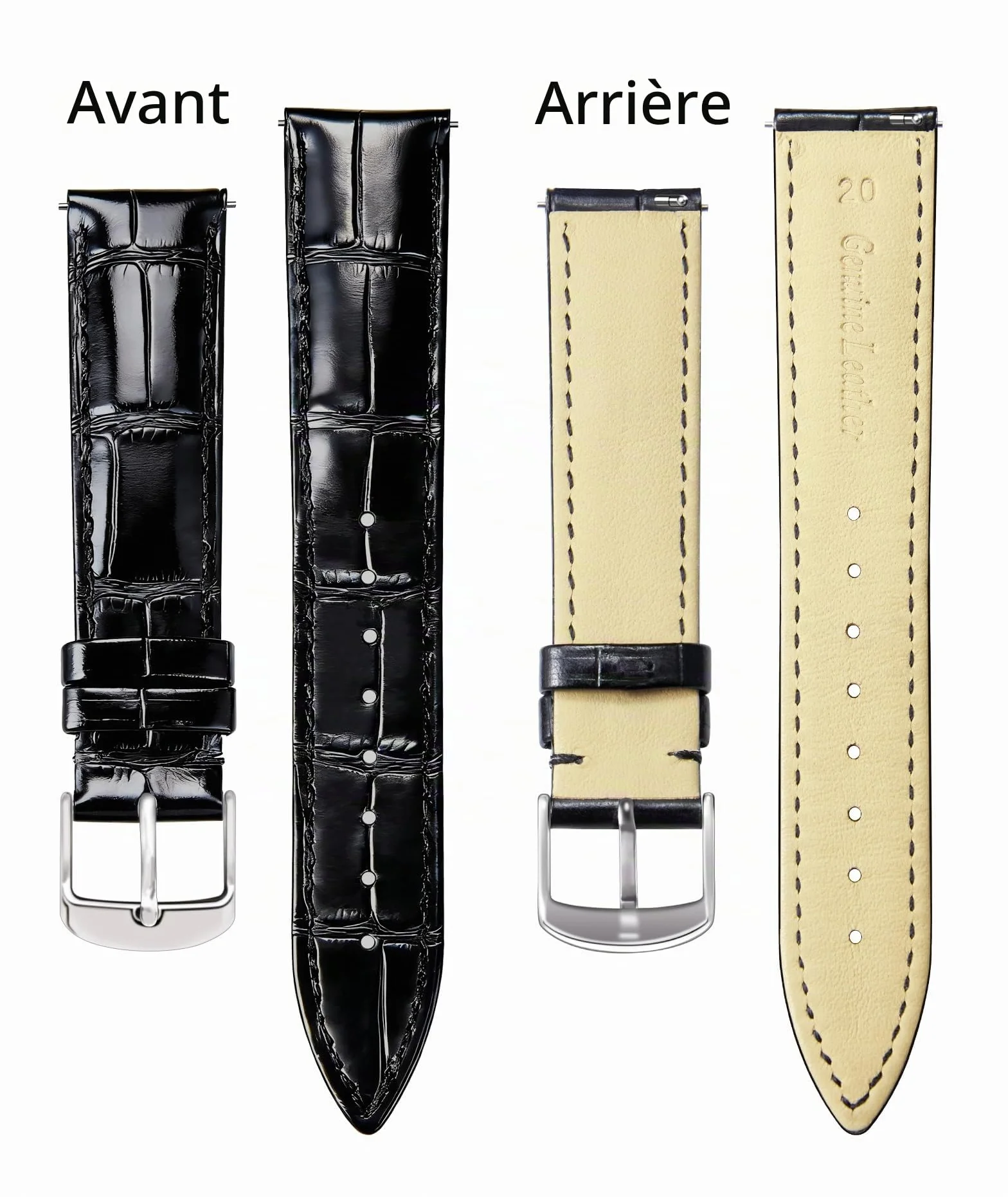 Bracelet de Montre en Cuir Crocodile Véritable Remplacement Dégagement Rapide Étanche 10 Couleurs 13 Tailles Hommes Femmes 10-24mm