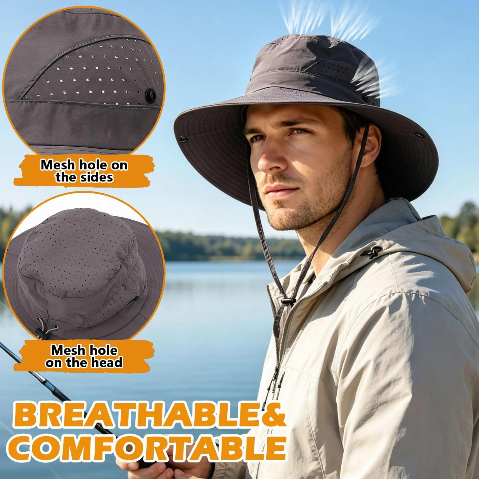 Bucket Hat UPF 50+ Imperméable Léger Large Bord Chapeau de Soleil Respirant Séchage Rapide