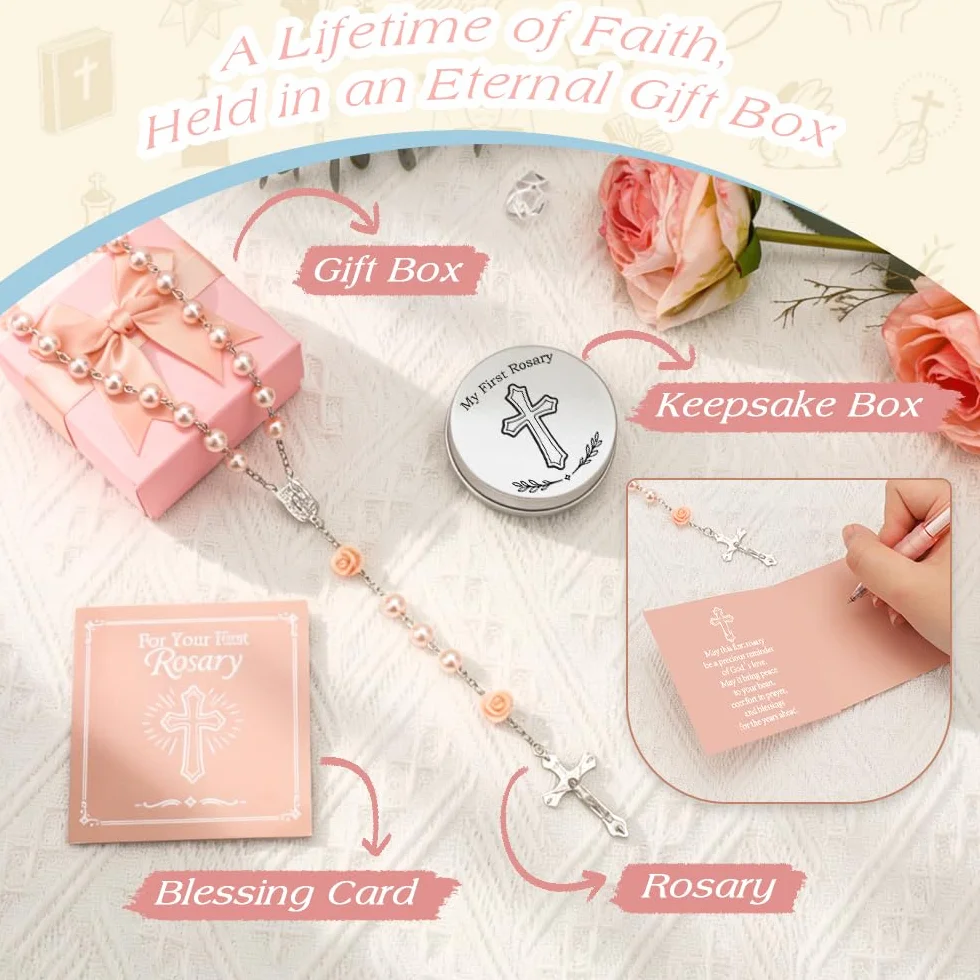 WALLFID Mon premier chapelet couronne de prière cadeau de baptême garçons première communion filles