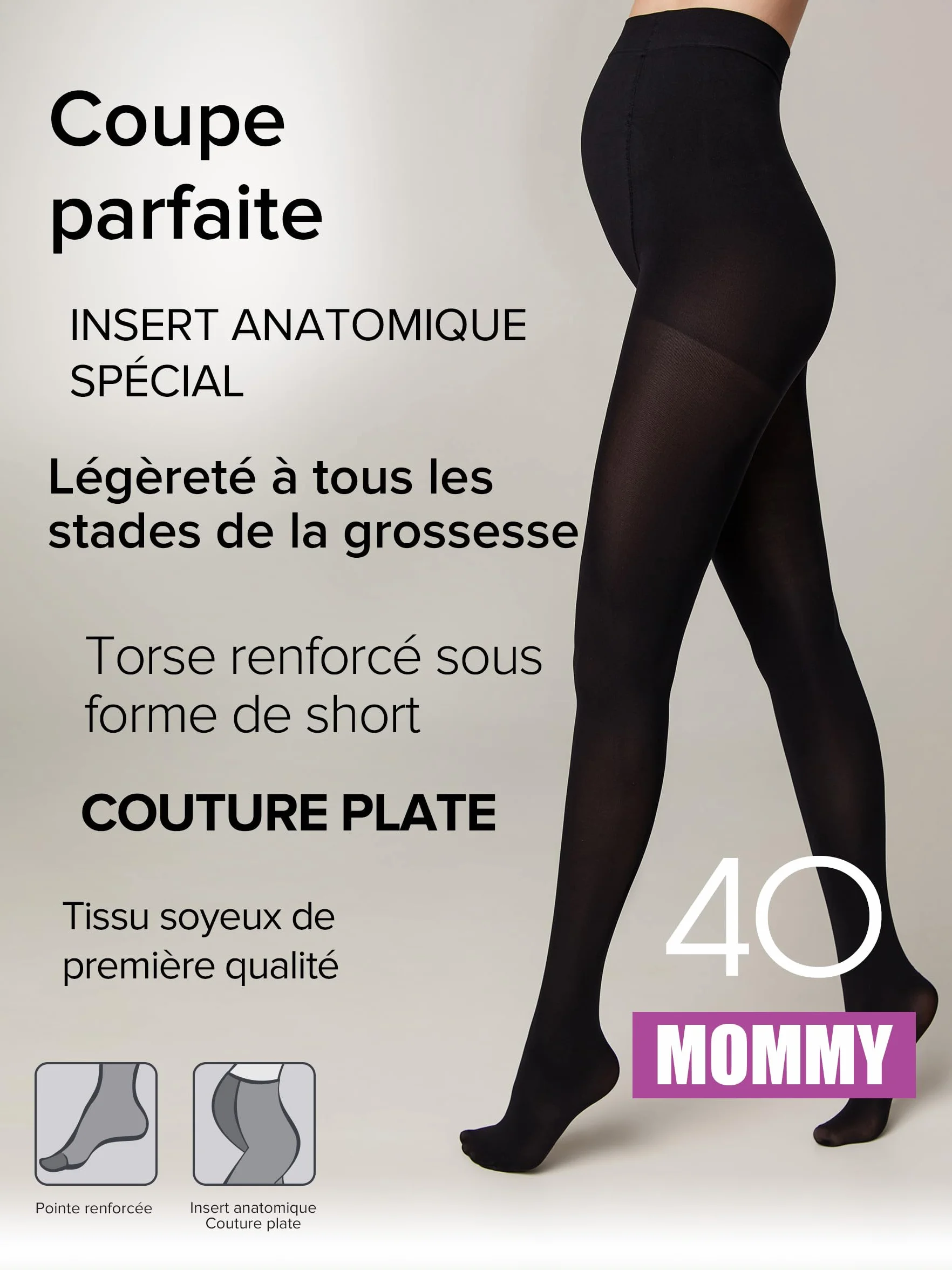 Conte Collant Maternité 40 DEN Femmes Enceintes Taille Couleur