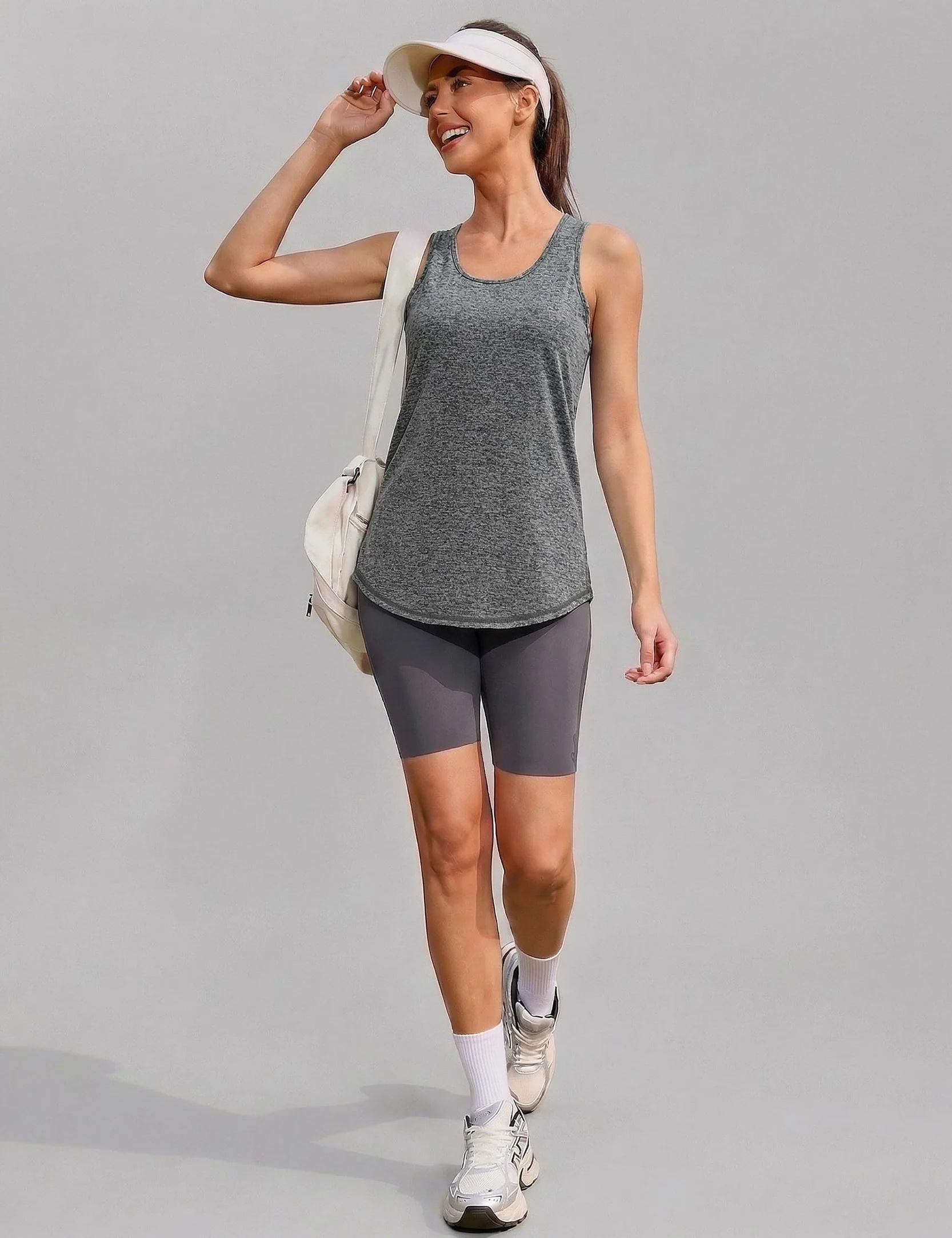 Débardeur de Sport Femme Léger en Maille sans Manches T-Shirt à col Rond Yoga Fitness Tank Top